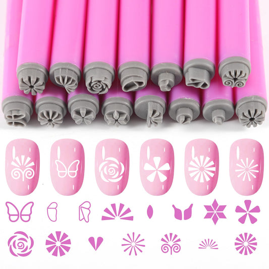 DANNEASY Nail Art Stamp Pen Set (15PCS), 3s Quick DIY Nail Design Tools with Unique Patterns - Easy to Use, Flower Nail Stamper Pen, Nail Art Pen for DIY Salon Nails Supplies