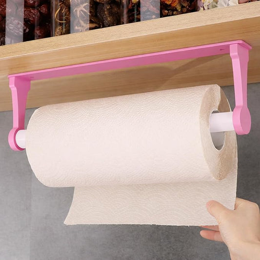 MONEER Kitchen Roll Holder Under Cabinet, Paper Towel Holder, Aluminum Alloy Kitchen Towel Holders, Self Adhesive Kitchen Roll Holder for Kitchen, Bathroom, Living Room (Pink)