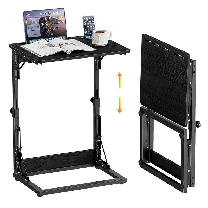 Folding TV Tray Table,TV Dinner Tray Table,Adjustable Height TV Trays for Eating on Couch,C Shaped End Table with Tablet and Phone Slots,Foldable Side Table&Laptop Desk for Sofa&Bedside&Recliner