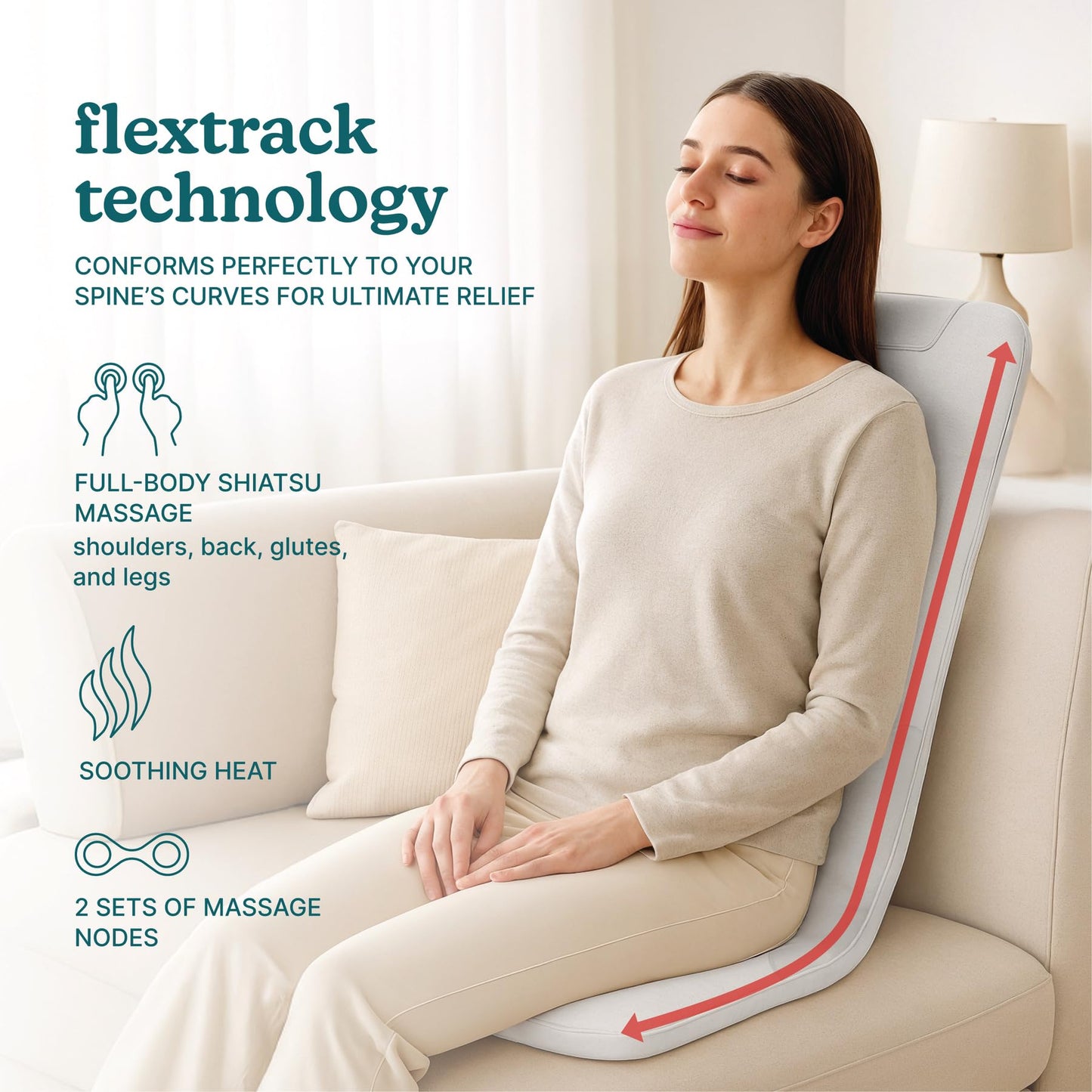 Homedics ShiatsuFlex Massage Cushion, Advanced Shiatsu Therapy, FlexTrack Technology, Deep-Kneading for Pain Relief in Back, Shoulders & Leg Muscles, Soothing Heat, Lightweight & Portable