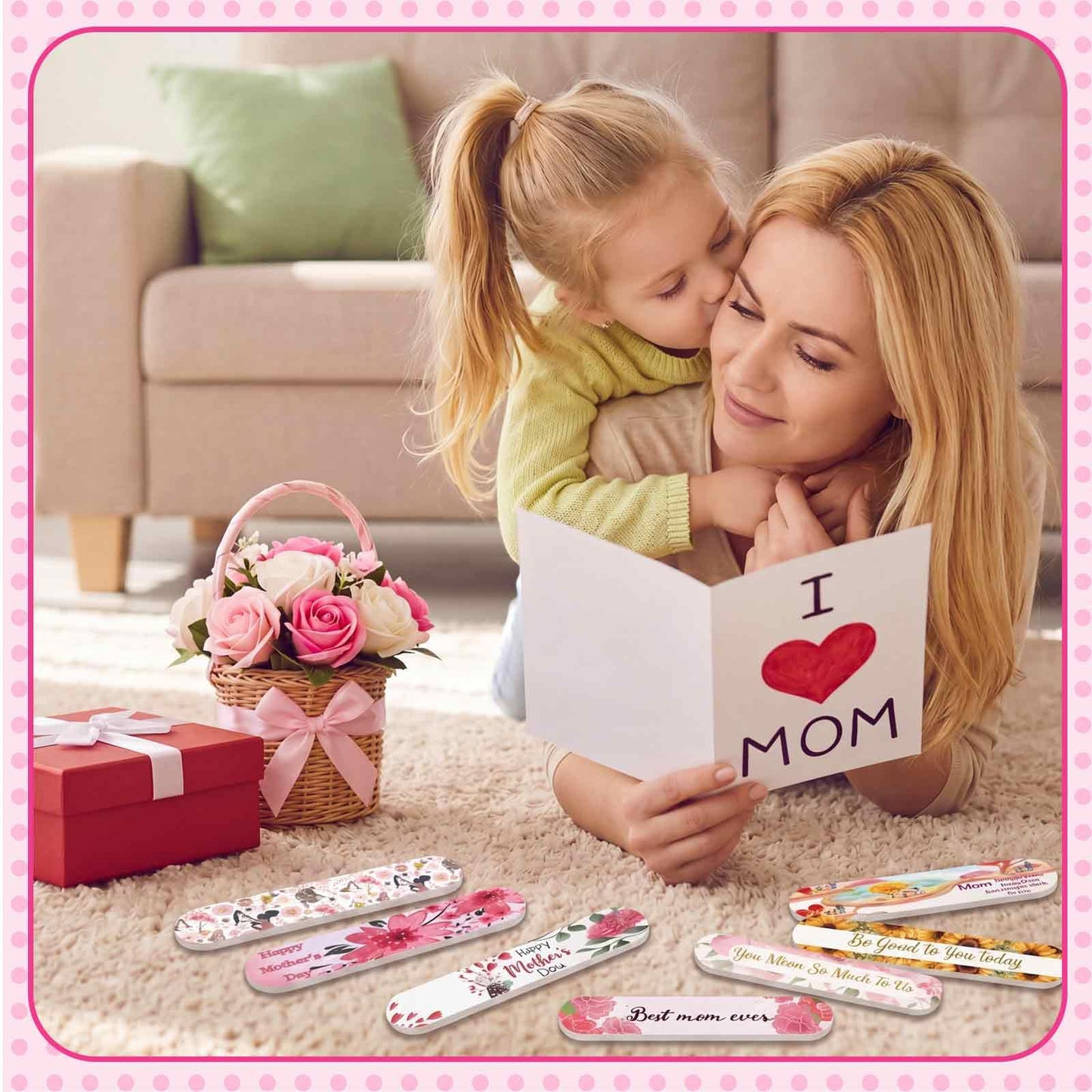 Lanties 50 Pcs Mother's Day Gifts for Women Bulk Best Mom Ever Gift Double Sided Emery Board Nail Files Manicure Tools for Mother's Day Party Supplies