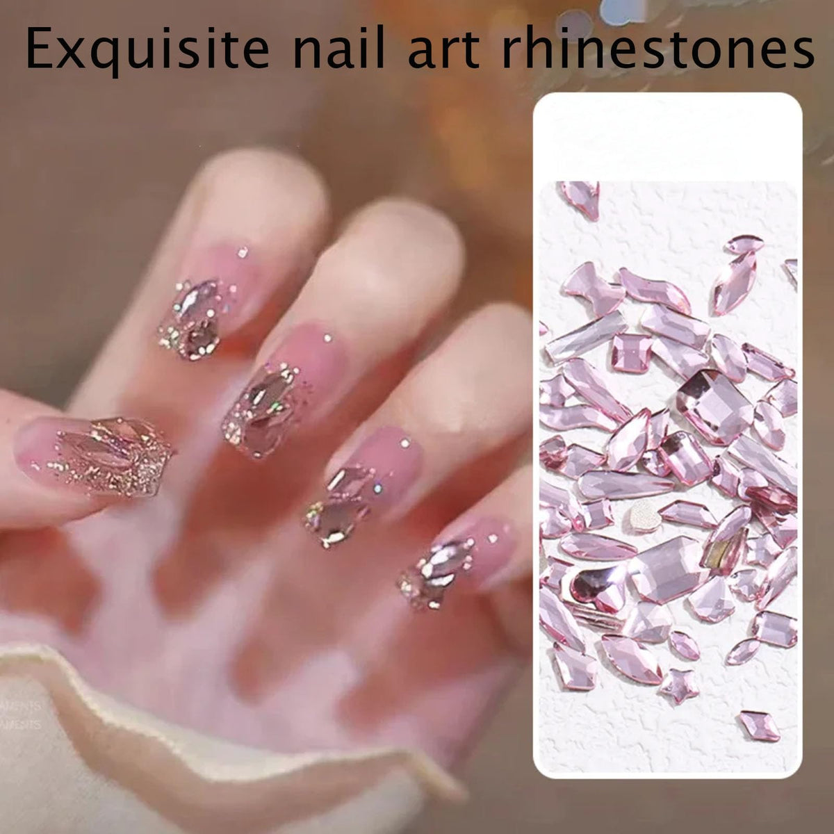 Kaipheiquan Light Pink Nail Rhinestones Kit, 18 Types of 900 Special-Shaped Nail Diamonds + 3200 Flat-Bottomed Nail Rhinestones, Nail Crystal Rhinestones for Manicure with Tweezer + Pickup Pen