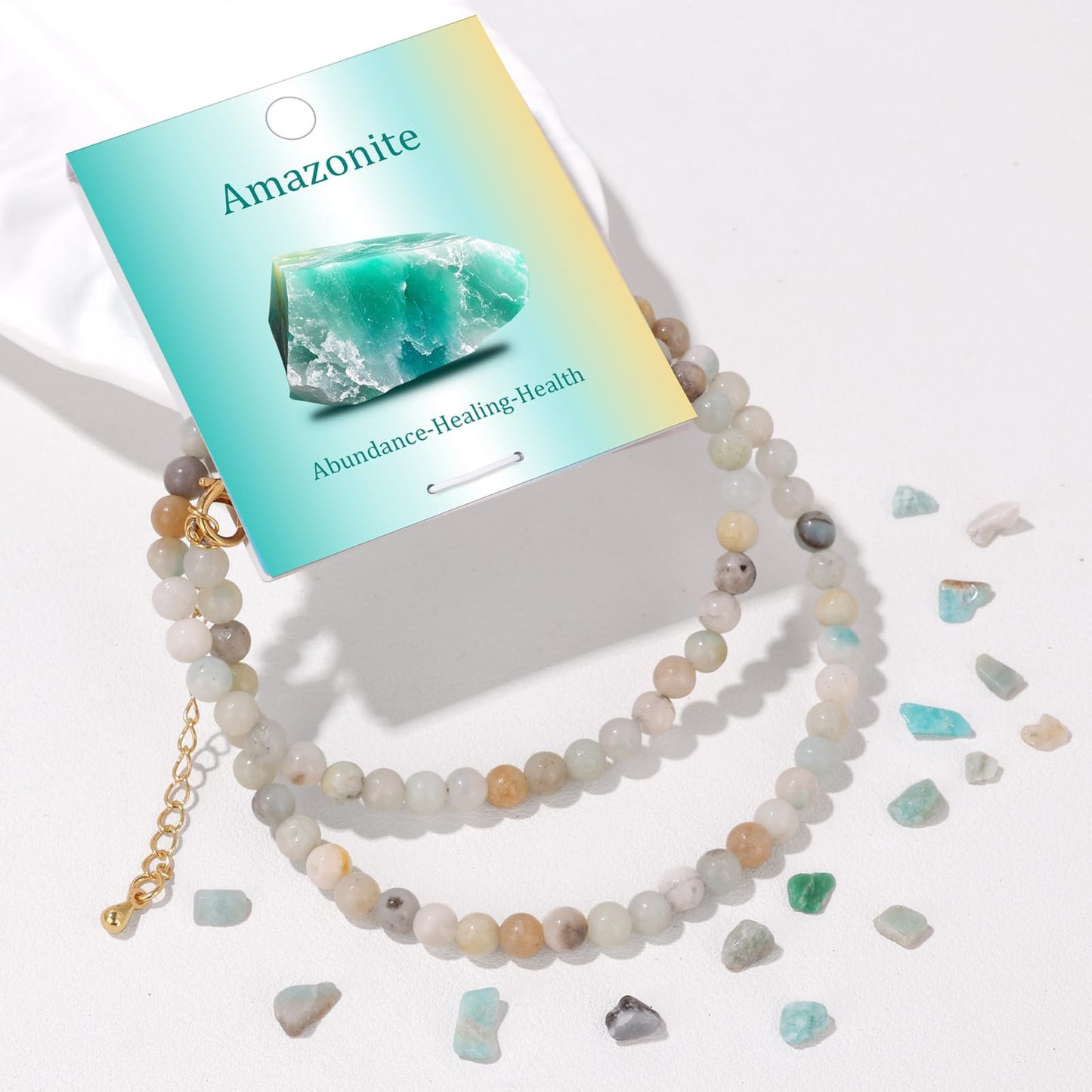 Risyfjew Crystal Choker Necklaces for Women,4mm Amazonite Natural Stone Choker Beaded Necklace Healing Crystal Necklace Gemstone Bead Necklaces for Women