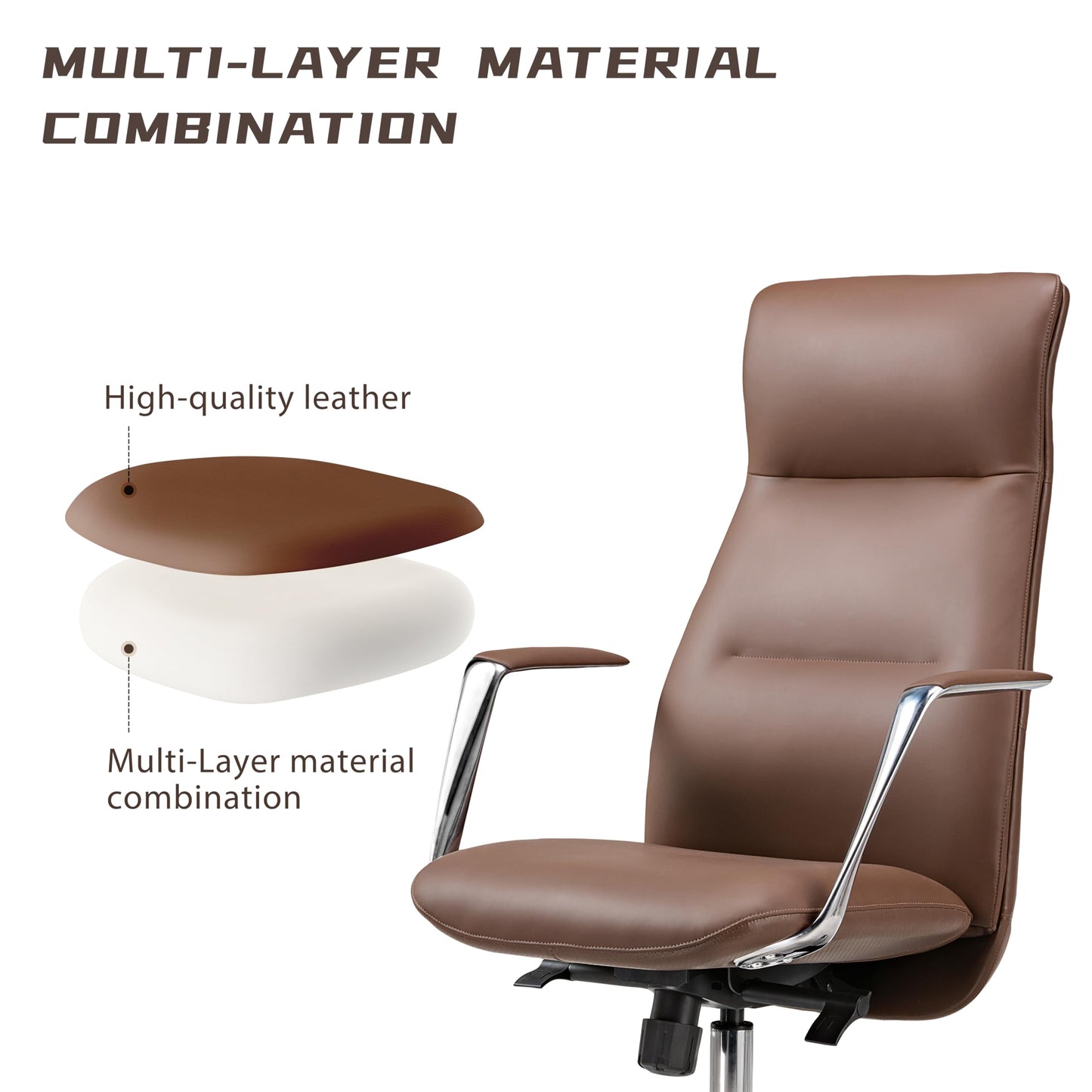 EUREKA ERGONOMIC Royal Slim Executive High Back Brown Leather Office Chair, Home Desk Chair for Adults, Big and Tall with Wheels, Swivel Rolling