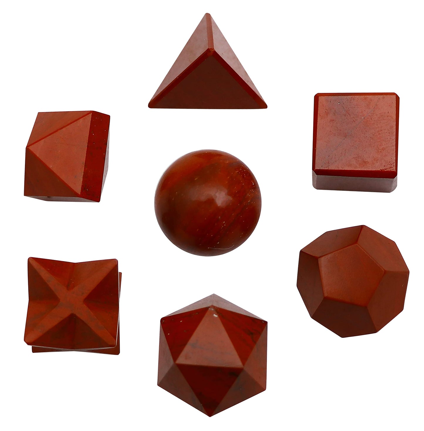 Crocon Red Jasper 7Pcs Platonic Solids Crystal Geometry Set, Platonic Solids Sacred Geometric Stones for Meditation Reiki Balancing Healing Chakra Stone Cleansing Spiritual Good Luck (15-20 mm)
