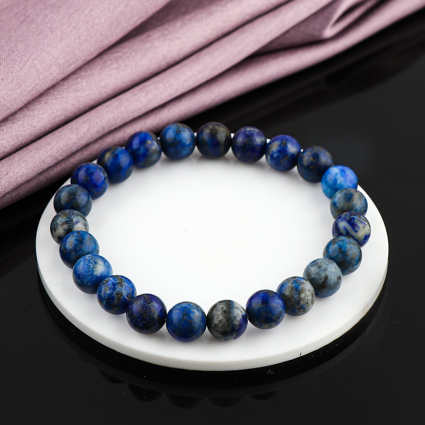GEMSYMPHONY Lepis Lazuli Gemstone Beads Stretch Bracelet – 7 to 7.5 Inch Elastic Round Beads Bracelet for Women & Men, Natural Crystal Healing Jewelry, Handmade Unisex Energy Gift (Lapis Lazuli)