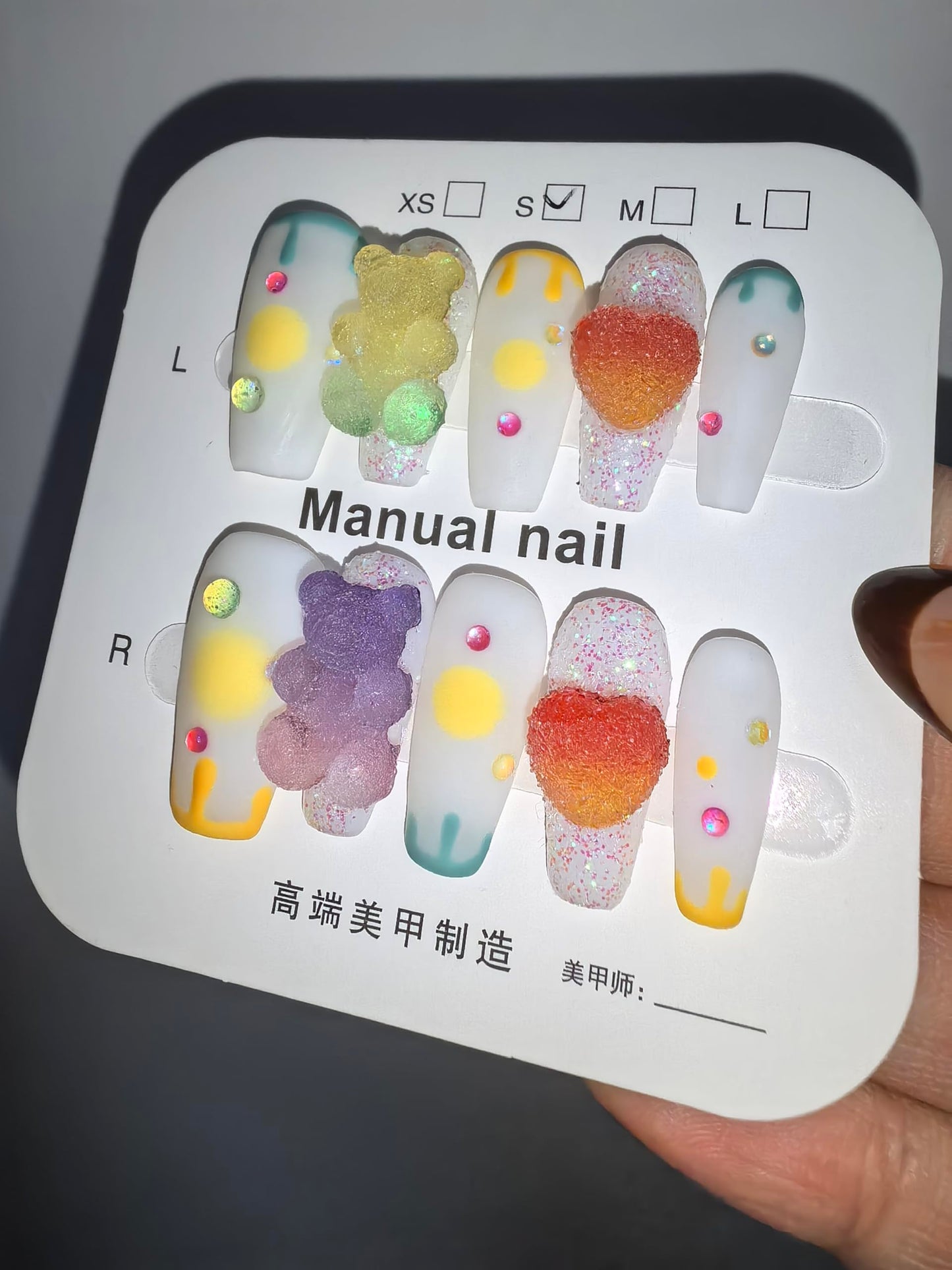 Candylicious Fake Nails | 3D Gummy Bear & Heart Designs | Y2K Lolita Press On Nails | Sweet Pastel Colors for Girls & Women (M)