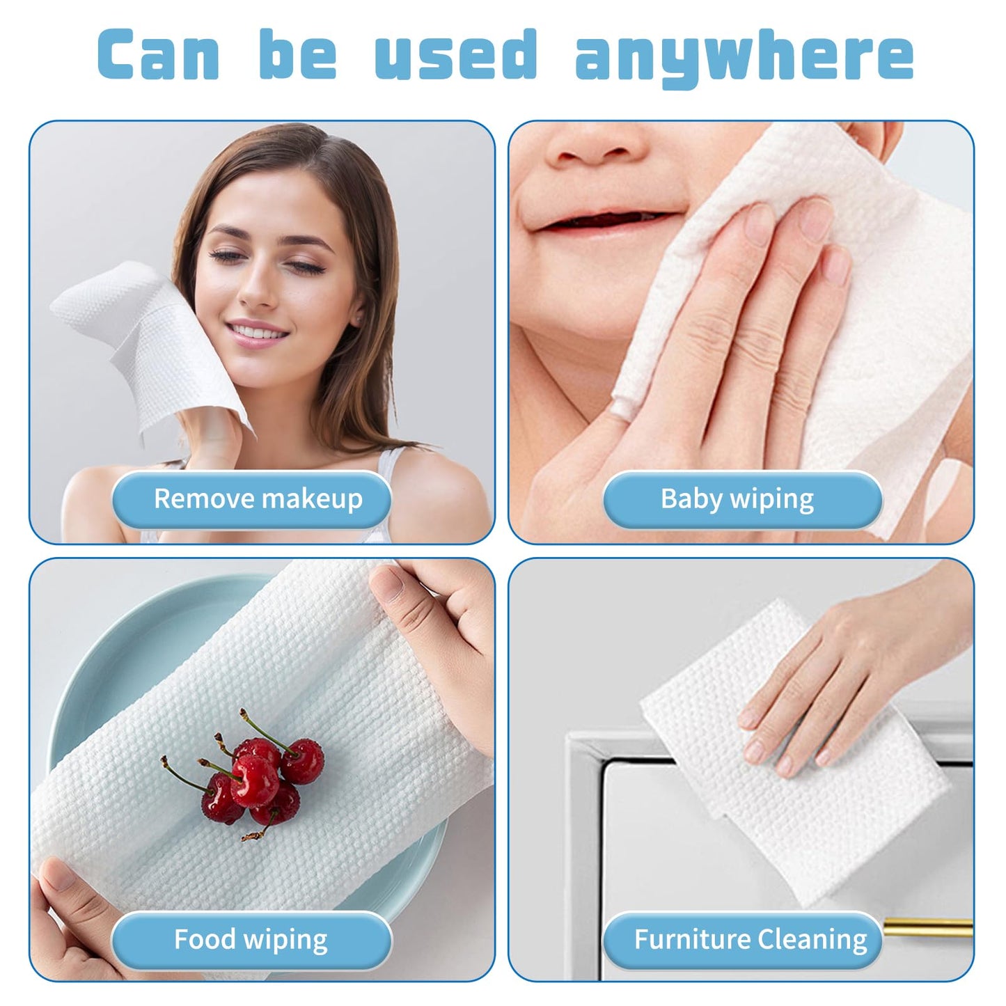 100 Count Disposable Face Towel, Biodegradable Facial Dry Wipes, Super Soft & Thick Face Cloth, Lint-Free Face Towelettes for Sensitive Skincare, Makeup Remover Dry Wipes, Facial Cleansing (4 Pack)
