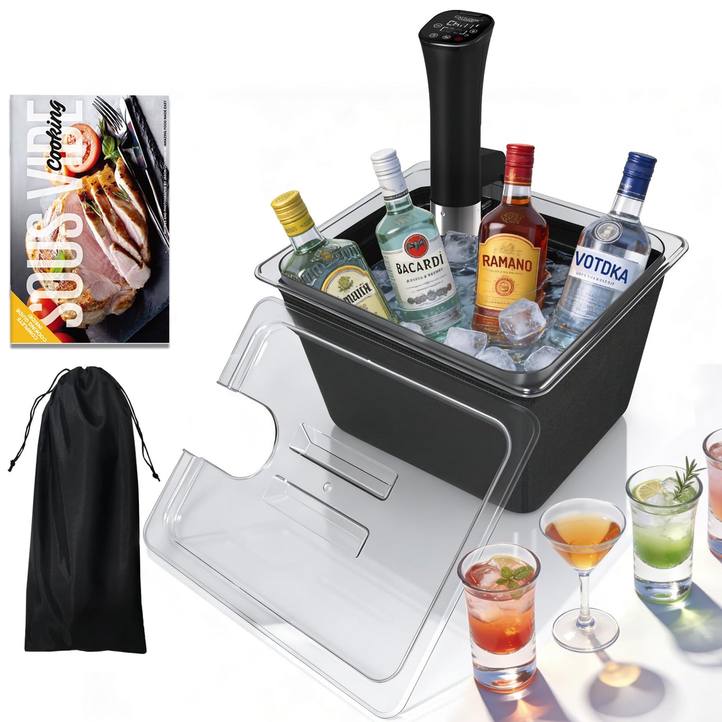 Sous Vide Precision Cooker, Wine Chiller, 1000W, Sous Vide Kit for Kitchen, Immersion Circulator, Sous Vide Container 12 Quart with Lid & Neoprene Sleeve, Accurate Temp & Timer, Fast Heating