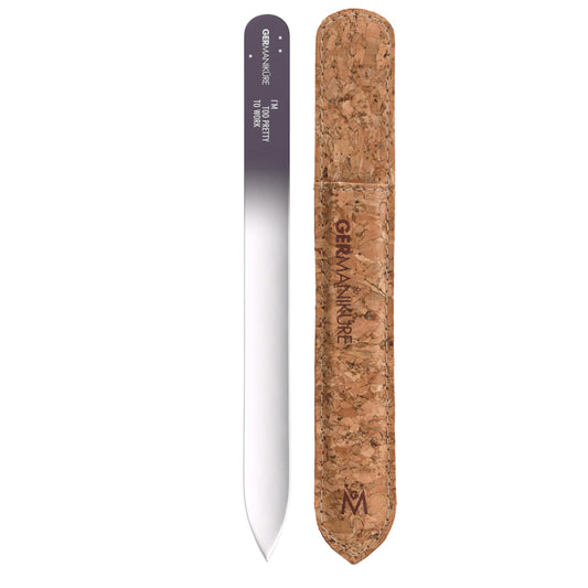 GERMANIKURE Glass Nail File in Cork Sleeve - I'm Too Pretty to Work - Professional Crystal Nail File for Natural Nails - Ideal Manicure & Pedicure Tool for Smooth, Easy Shaping - Nail Care Gift