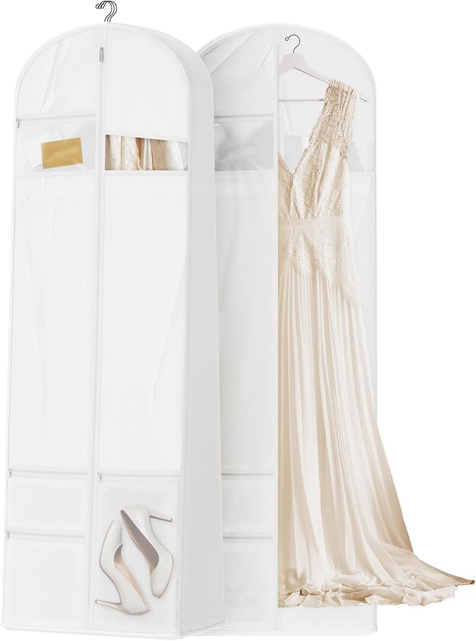 Lazebox 72inches Garment Bag with Zipper Pocket, Wedding Dress Bag for Gowns Long, White