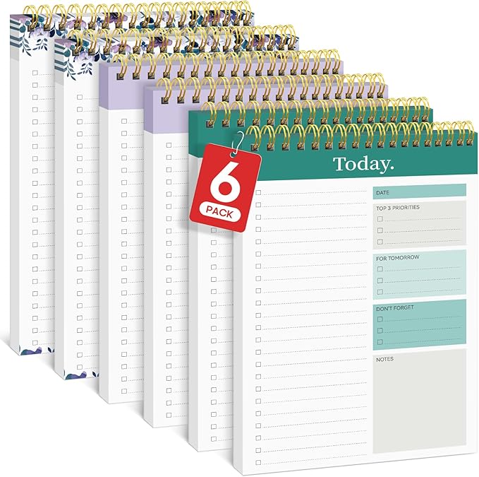 Taja 6 Pack of To Do List Notepad - To Do List Notebook for Work with 52 Sheets, 9.8" x 6.5", Undated Daily Planner Perfect for Daily Tasks and Goal Setting, Notepad Suitable for Office, Home & School - Multi