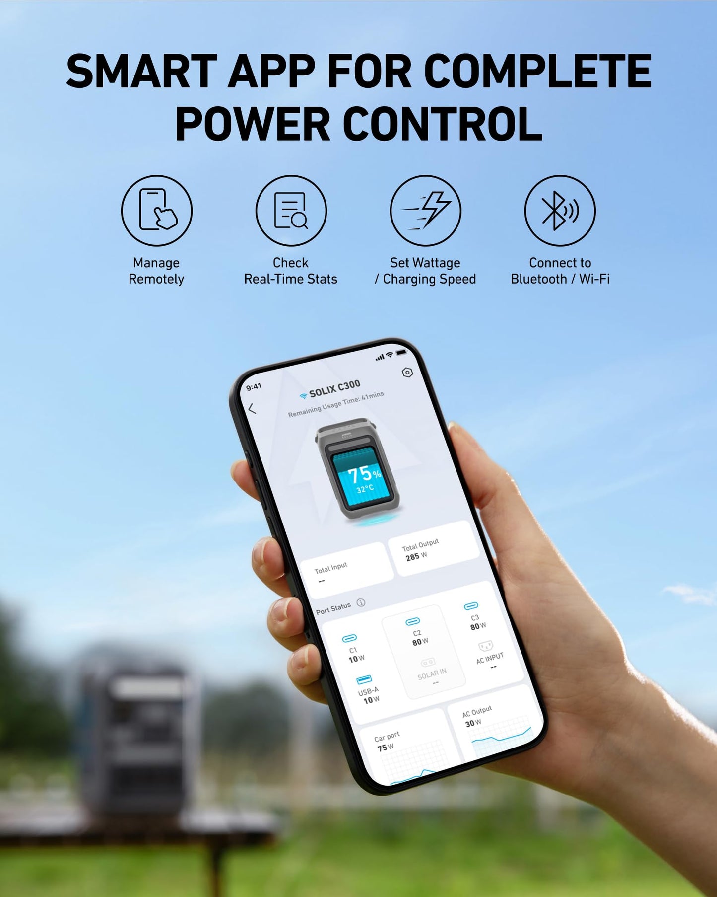 Anker Portable Power Station SOLIX C300, 288Wh LiFePO4 Battery, 300W (600W Surge) Solar Generator, 140W Two-Way Fast Charging, for Outdoor Camping, Traveling, and Emergencies (Solar Panel Optional)