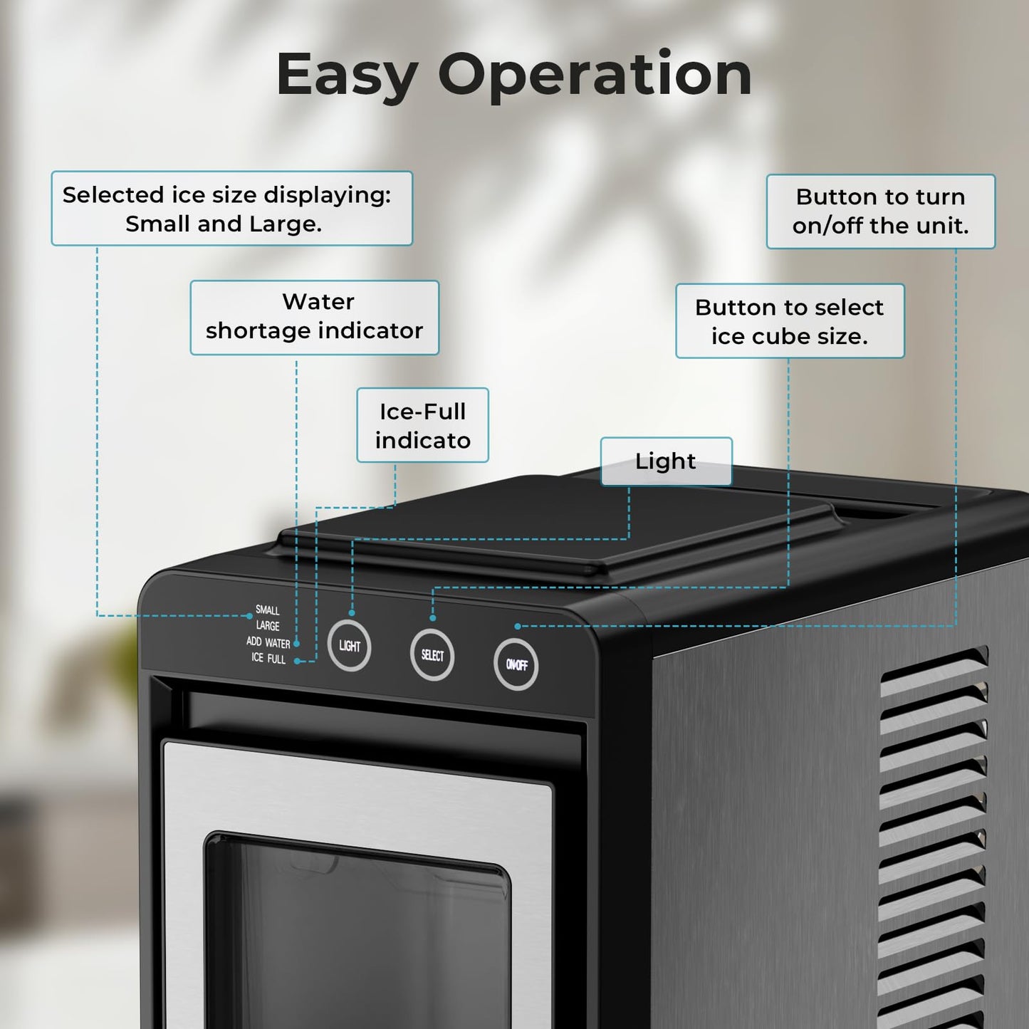 Antarctic Star Countertop Ice Maker Machine - 26.5lbs/24H, 8 Bullet Ice in 6 Mins, Self-Cleaning Portable Ice Maker with 2 Ice Sizes, Touch Display & Blue Light for Home, Office, Bar,Steel