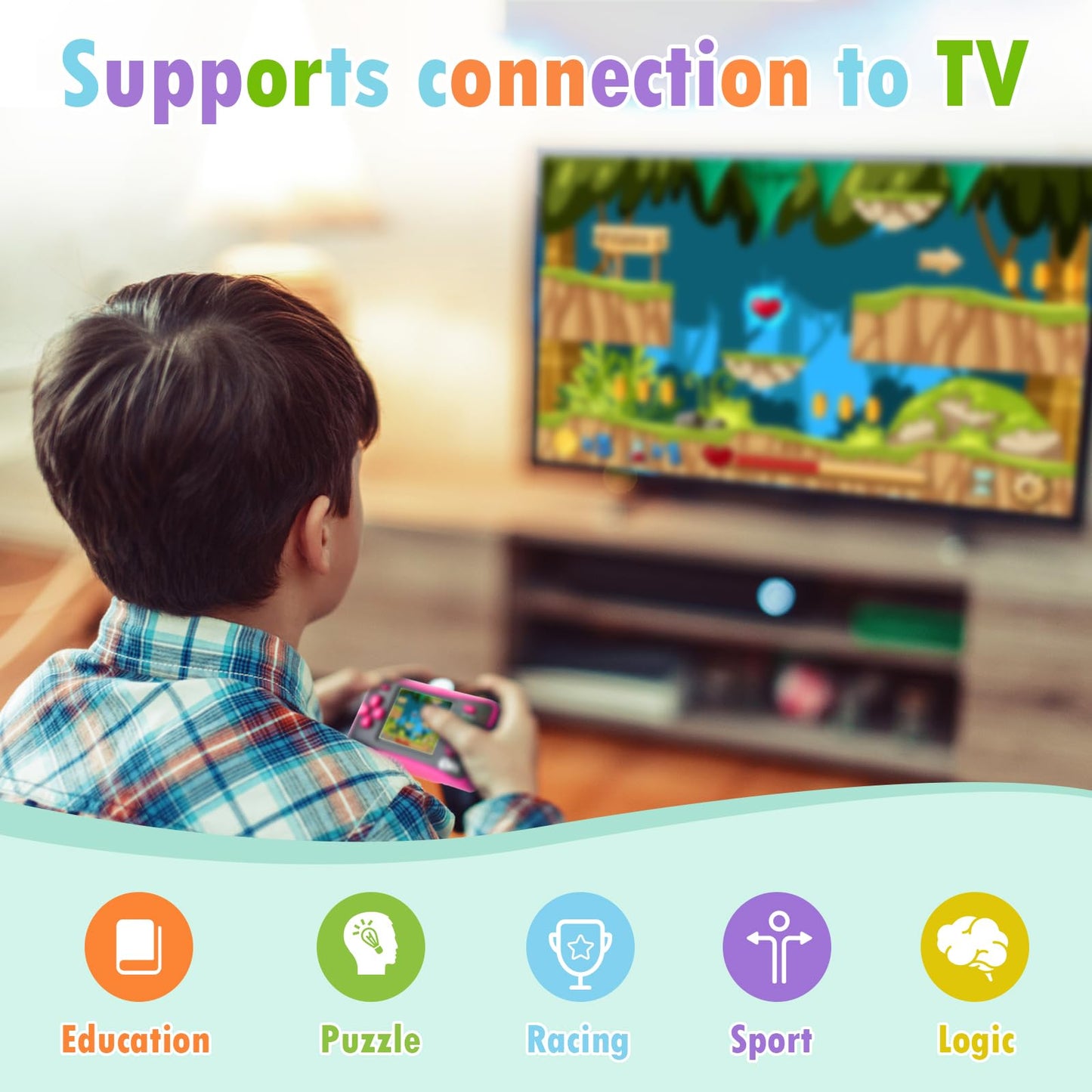 Handheld Game for Kids Ages 4-10, 2025 Upgraded, 142 Classic Mini Games, TV Output, 2.5" LCD Screen, Portable Arcade System, Birthday for Children-Rose