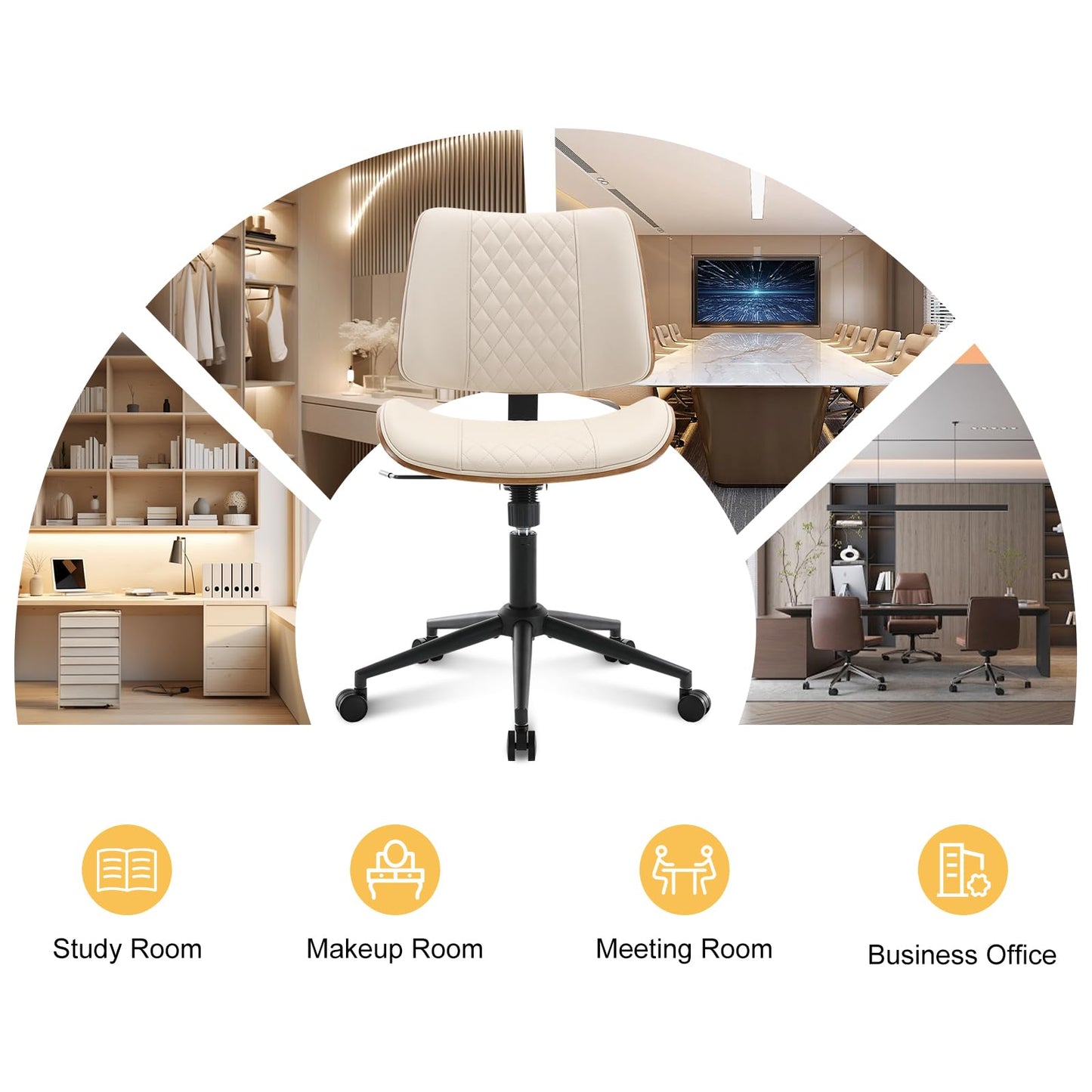 BV Home Office Chair No Arms with Wheels, Armless Small Desk Chair,Task Computer Office Desk Chair for Casual Office Small Space,Study Room,Reading Room(Beige)