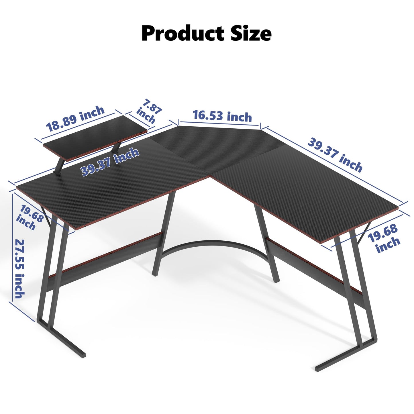 YINGCHAOJI L-Shaped Gaming Desk with Monitor Stand,Carbon Fiber Corner Computer Desk,Z-Shaped Legs Waterproof Office Workstation for Home,Easy to Assemble