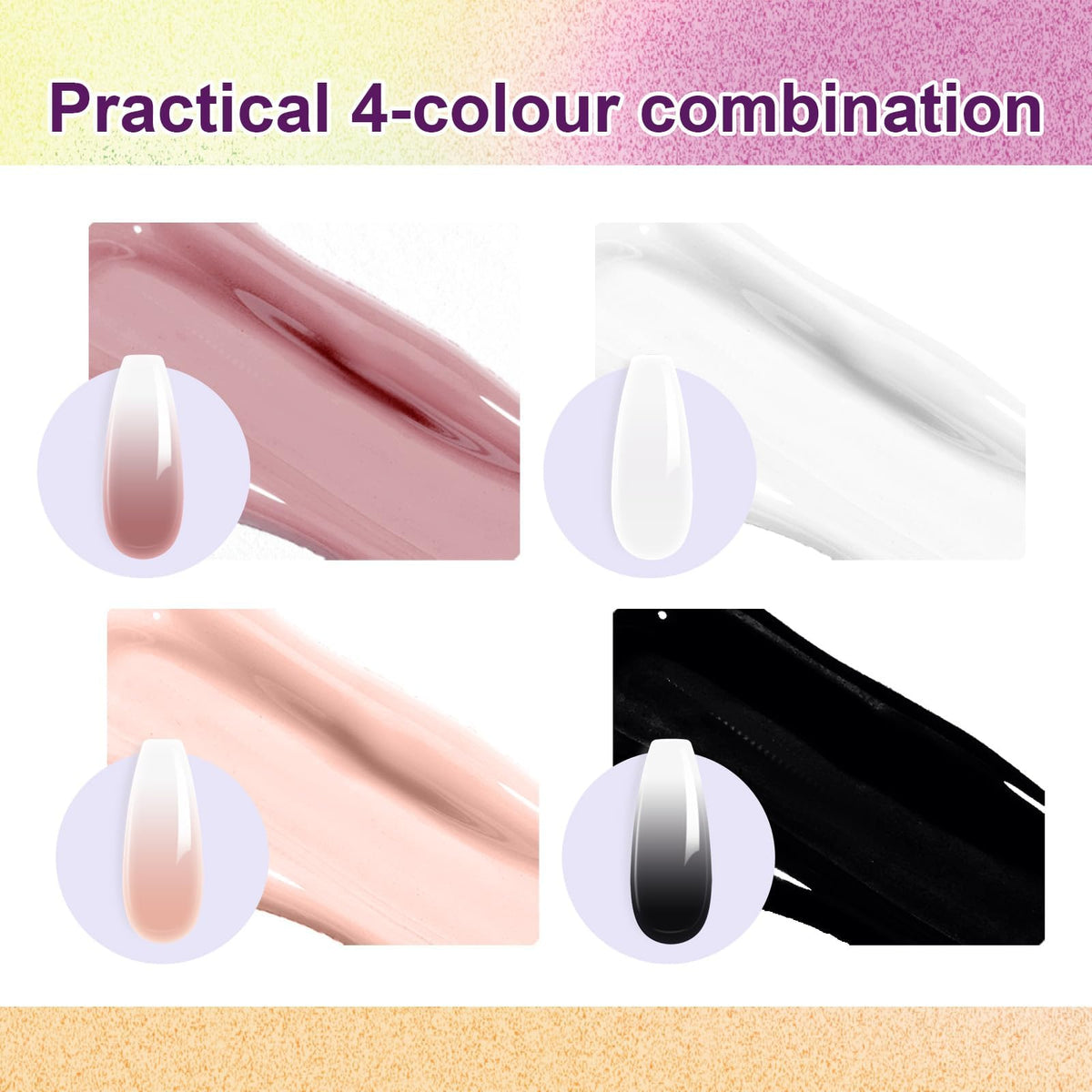 U-Shinein Gradient Painting Gel, 4 Colors Ombre Gel Nail Polish Include White Nude Almond Black Sponging for Pigment Pat Nails French Manicure Soak Off UV DIY Nail Art Essentia Set