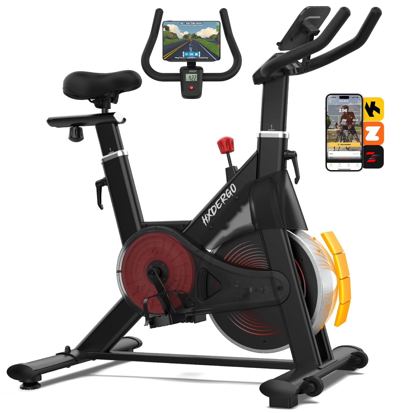 HXD-ERGO Exercise Bike, Magnetic Resistance Indoor Bike, Stationary Bike for Home with Silent Belt Drive, Adjustable Resistance, App Compatible Cycling Bike with LCD Monitor, 350lbs Capacity Workout Bike