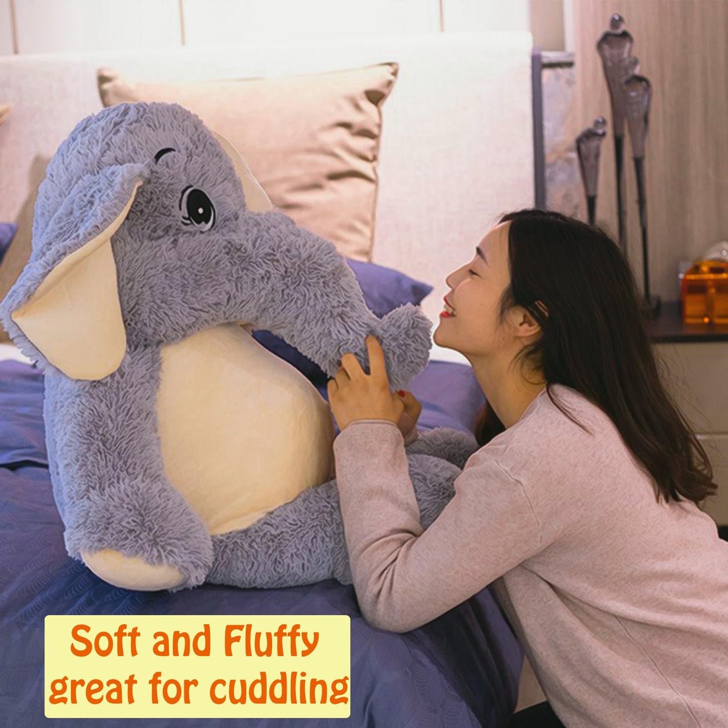 Large Soft Huggable Elephant Plush Toy, 27'' - Cute Fluffy Stuffed Elephant for Baby Girls & Boys, Gifts for Birthday, Mother's Day, Christmas