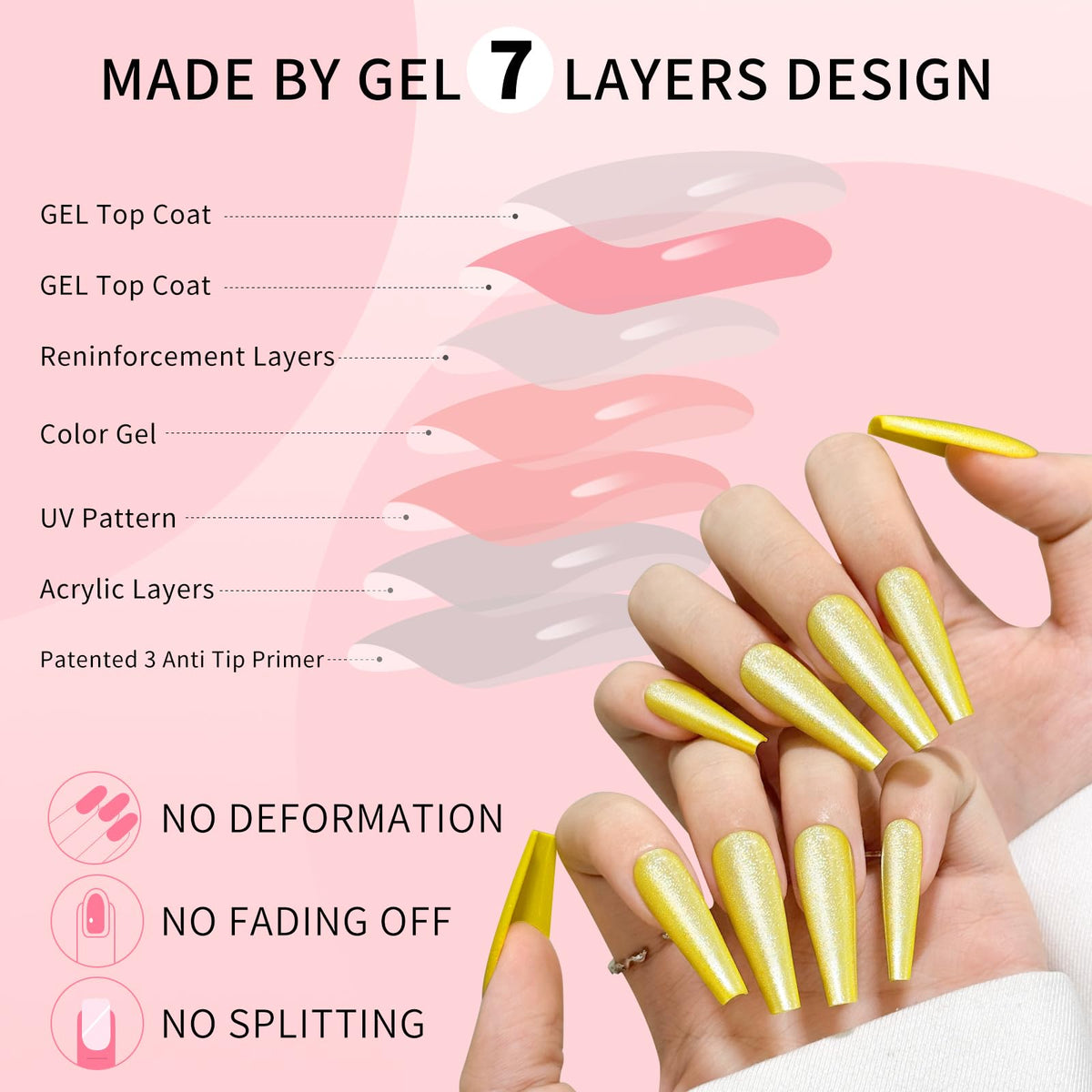 Yellow Cat Eyes Press On Nails,12 Sizes - 24 Pcs Soft Gel Yellow Long Coffin Fake Nails Kit with Nail Glue, Natural Reusable Stick On False Nails for Women and Girls SK1052