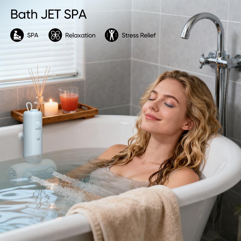 Bath Jets for Tub, YOLID Portable Bath Spa Massager with Jet&Bubble Modes, 3-Speed Adjustable Dual Nozzles Rechargeable Bathtub Bubble Jet for Muscle Relaxation, Bathtub Jacuzzi at Home