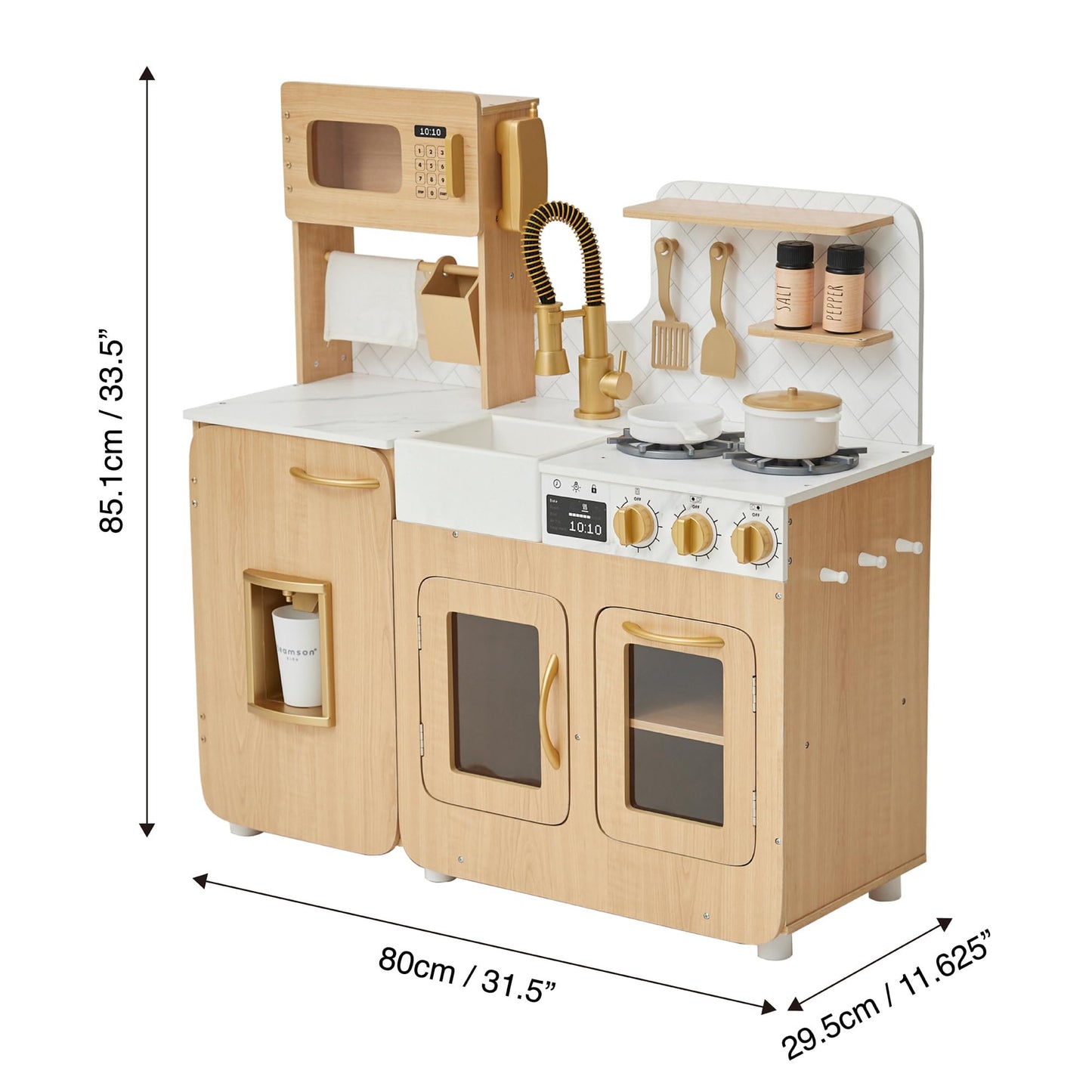 Teamson Kids Little Chef Cyprus Play Kitchen Set for Toddlers with 14 Accessories, Wooden Toy Cooking Playset for Kids Ages 1-8, Montessori Cooking Station, Light Oak/White Pretend Kitchen