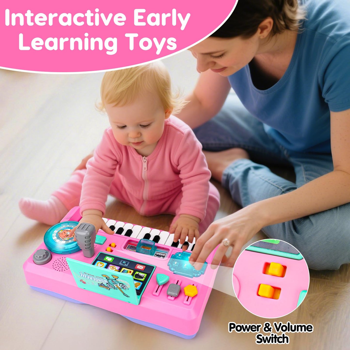Baby DJ Table for Toddlers 1-3 with Music & Light, Musical Baby Piano Toys 6-9-12-18 Months Toddler Activity Table Music Instruments Learning Toys for 1 Year Old Girl First Birthday Gifts Age 0-2