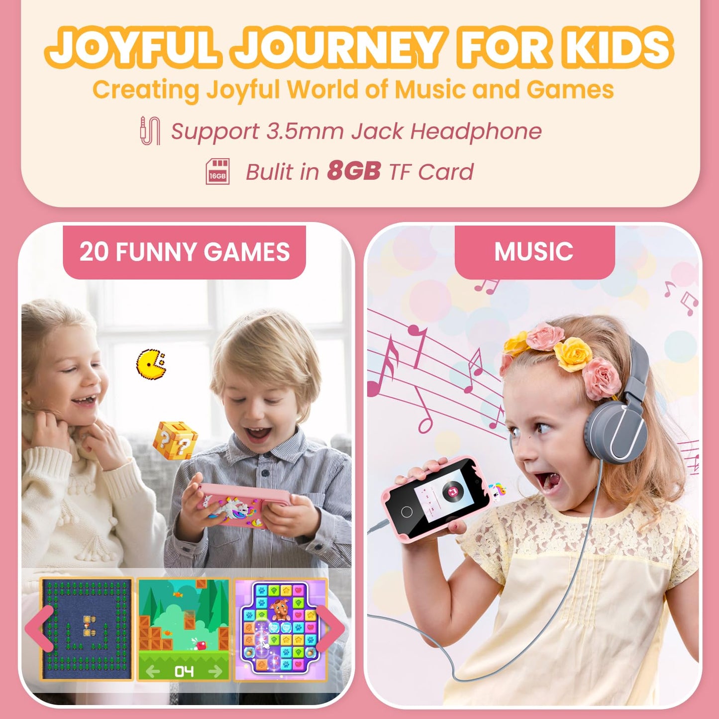 Kids Phone for Girl Toys, Christmas Birthday Gifts for Age 3-10 Year Old Girls Boys Toys, Kids Toddler Smart Phone, Detective Educational Learning Toys with 2.8" Touchscreen, Music Video Game (Pink)