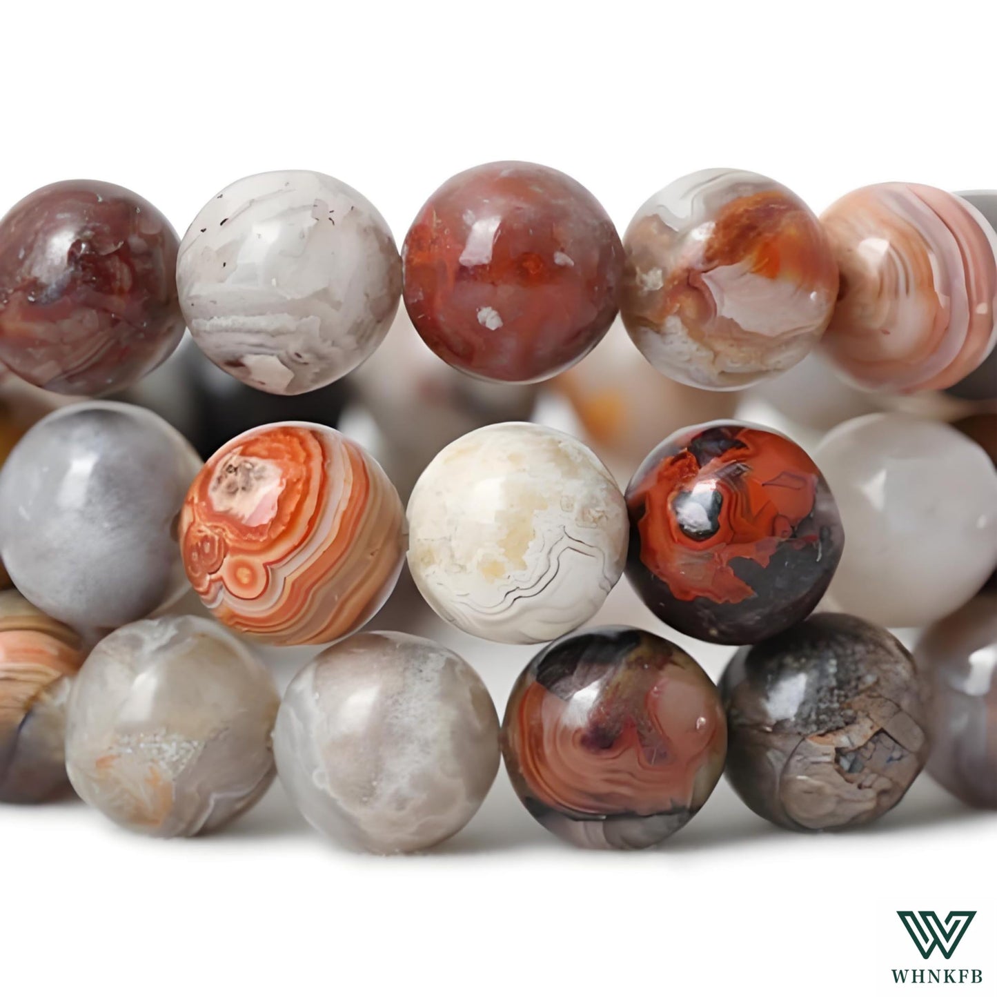 WHNKFB 6mm 100PCS Natural Red Crazy Lace Agate Round Beads, Mexican Fire Banded Loose Stone Beads for Jewelry Making Craft - 6mm 8mm 10mm Options with Free Elastic Cord