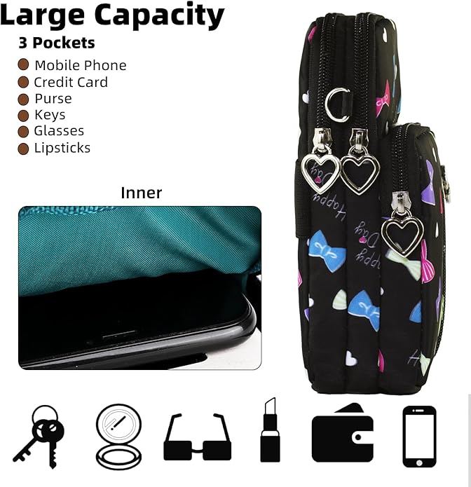 JANKS Small Crossbody Bag for Women - Mini Phone Purses with Crossbody Strap and Wallet - Nylon Arm Bag