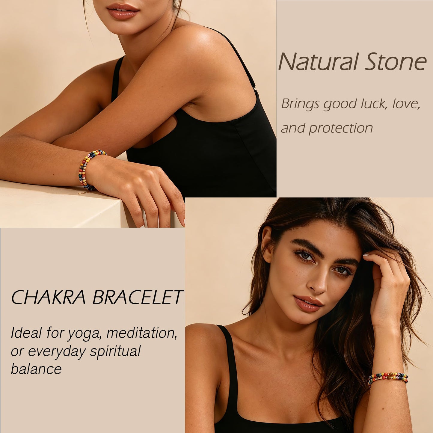 Nymerianoble Crystals and Healing Stones Chakra Bracelets, Natural Stone Beaded Bracelets for Women Adjustable Bracelet Inspirational Gifts for Women Wife