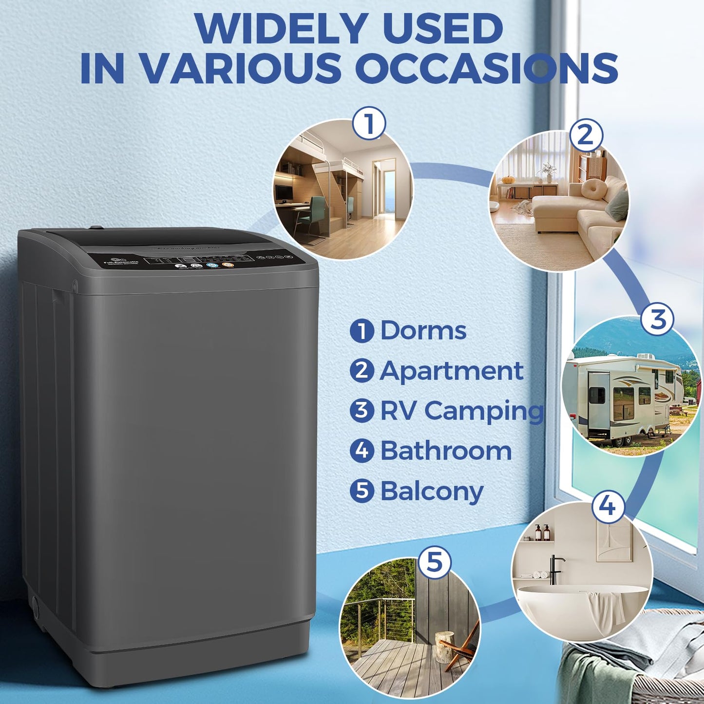 Nictemaw Portable Washing Machine 20Lbs Portable Washer Machine with Drain Pump, 2.8 Cu.ft Compact Washer with 10 Programs 8 Water Levels Small Washing Machine for Apartment, Home, Dorms, Rv