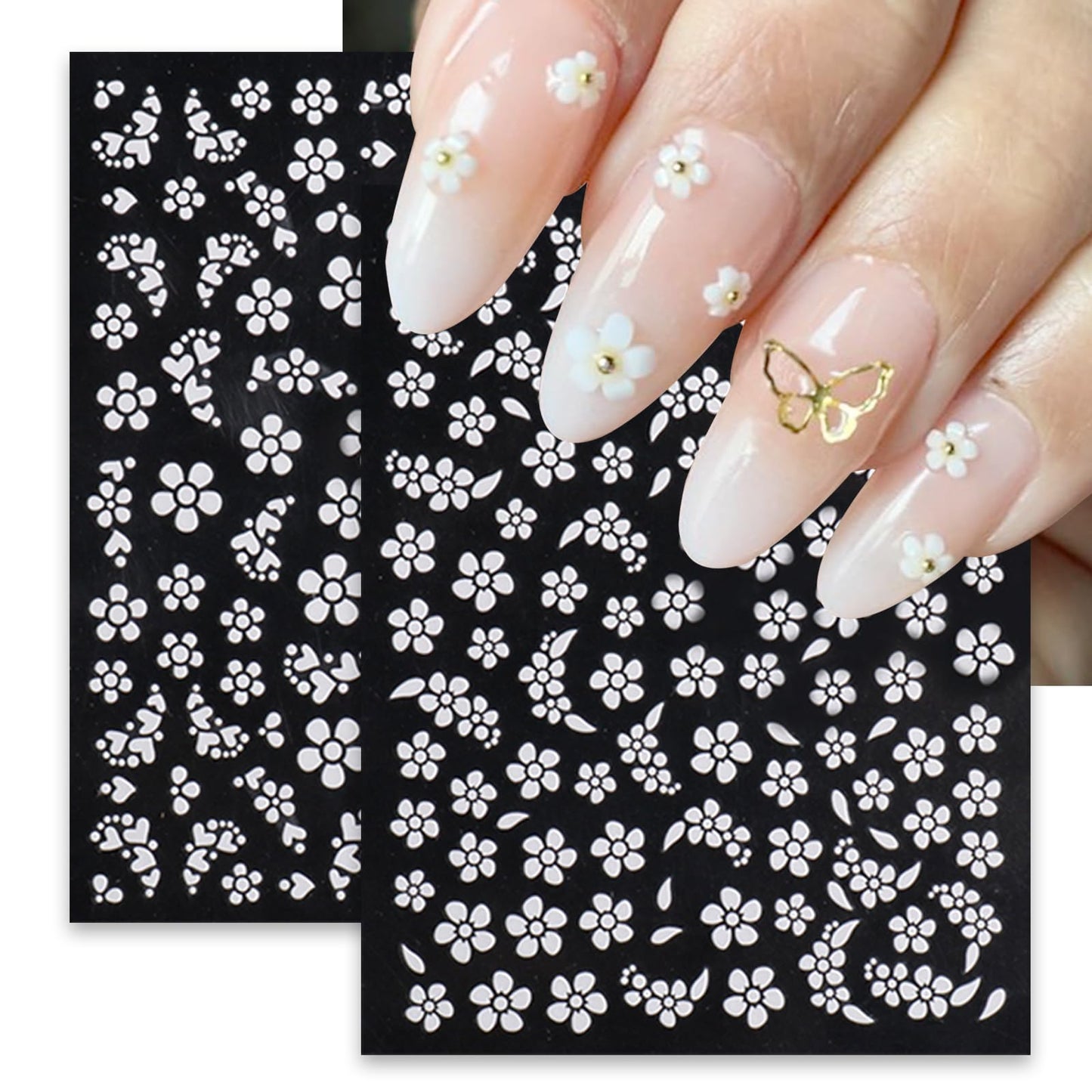 6Sheets Summer Flower Nail Art Stickers 3D Self-Adhesive Holographic Cherry Blossoms Design Nail Stickers Peach Blossoms Nail Supplies for Women DIY Floral Nail Art Decor