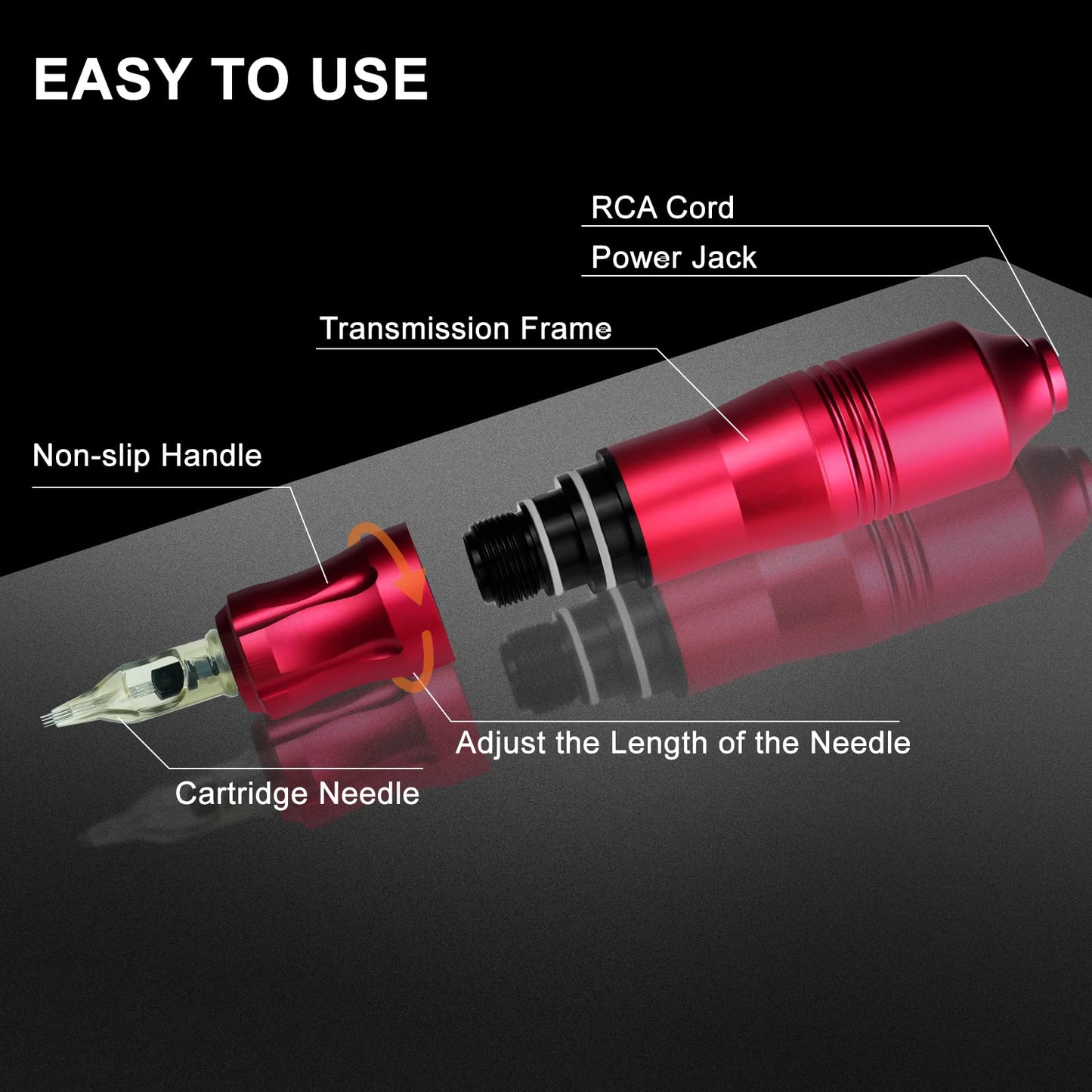 Tattoo Gun Kit for Beginners, Rotary Pen with Power Supply, Professional Ink Kit, Switch & Pigment, Light Tattoo Gun 6pcs Cartridge Needles, Complete Starter Set (Red)
