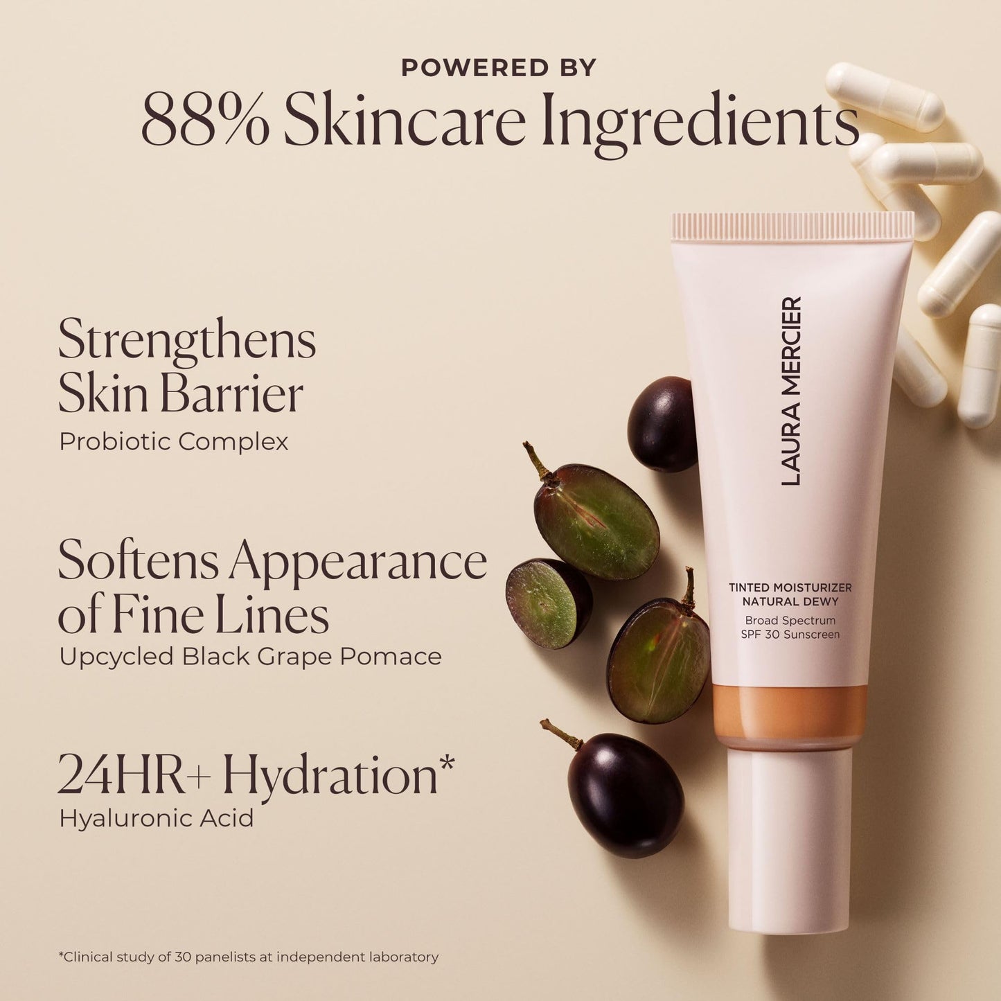 Laura Mercier Tinted Moisturizer Natural Dewy with SPF 30: 24HR+ Hydration, Long Lasting, Sheer to Light, Buildable Coverage, Dewy Finish, Improve Skin Tone and Texture, Skin Tint, Sable