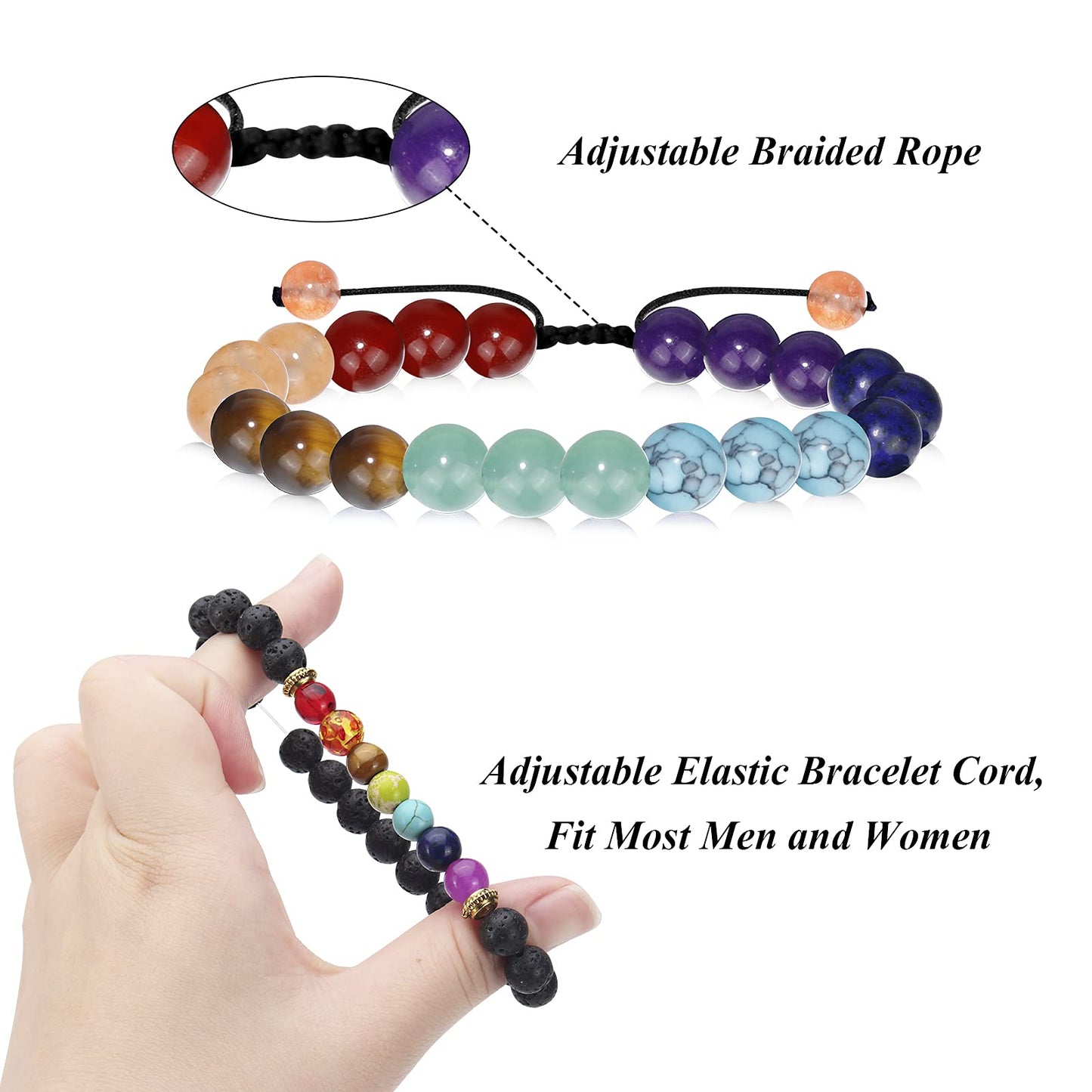 ONESING 6 Pcs Chakra Bracelets for Women Rock 7 Chakras Crystals and Healing Stones Bracelets 8mm Crystal Bracelet Yoga Beaded Bracelets Essential Oil Diffuser (Black, White, Multi)