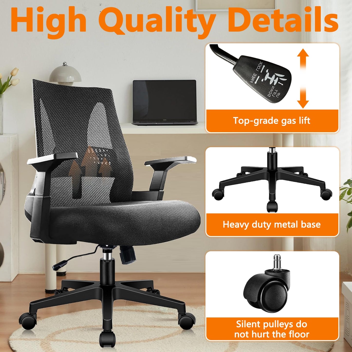 CLATINA 500lbs Big and Tall Office Chair Heavy Duty Mesh Ergonomic Computer Chairs with Adjustable Lumbar Support and Wide Comfy Seat for Home Office Conference Heavy People, Black, 4 Pack