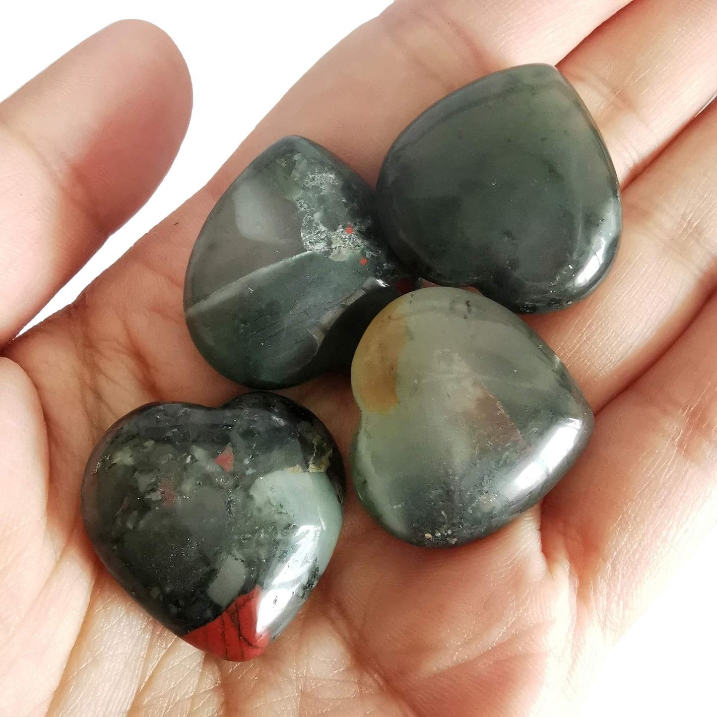 Loveliome 4 Pcs Natural Africa Bloodstone Love Heart Palm Stone Reiki Balancing Worry Stone(1 Inch)