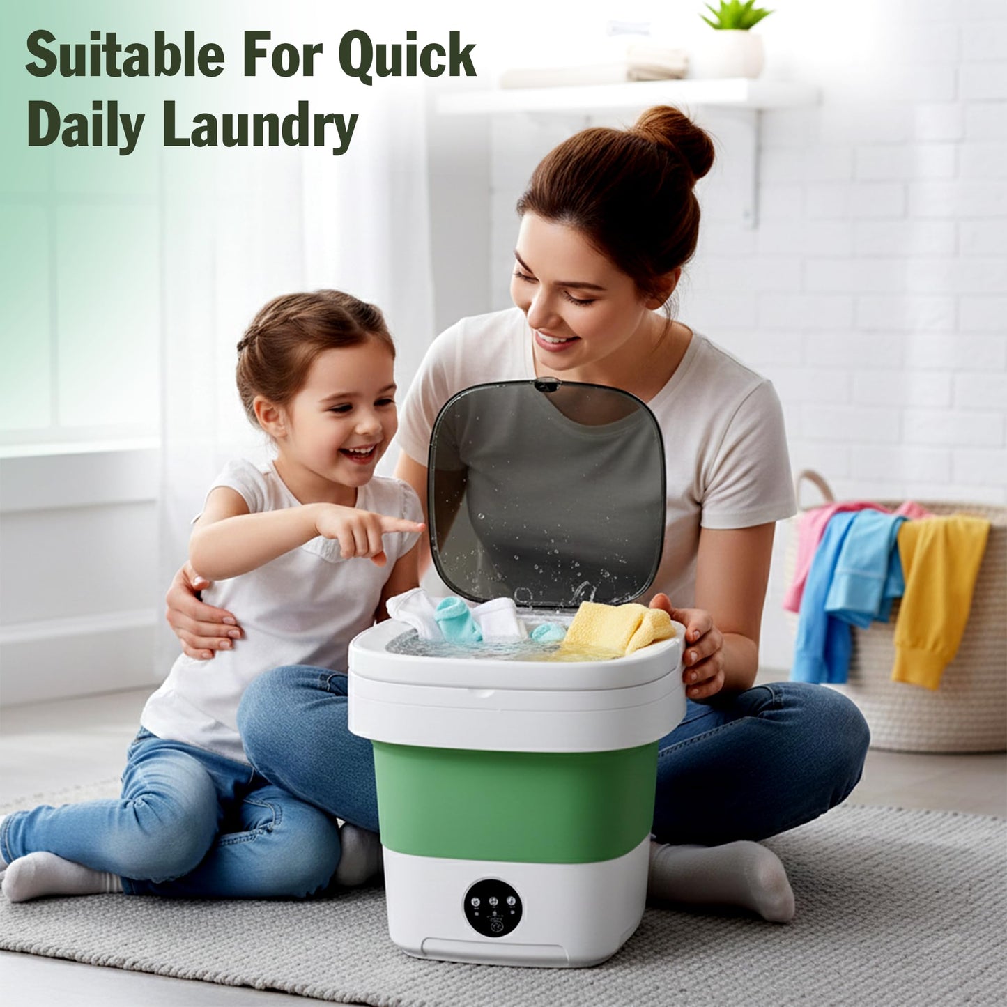 16L Mini Washing Machine with Spin Basket 3 Wash Modes Timer - Deep Cleaning Collapsible Compact Washer Portable Washing Machine - Portable Clothes Washer for Apartment Travel Camping Dorm Hotel Home