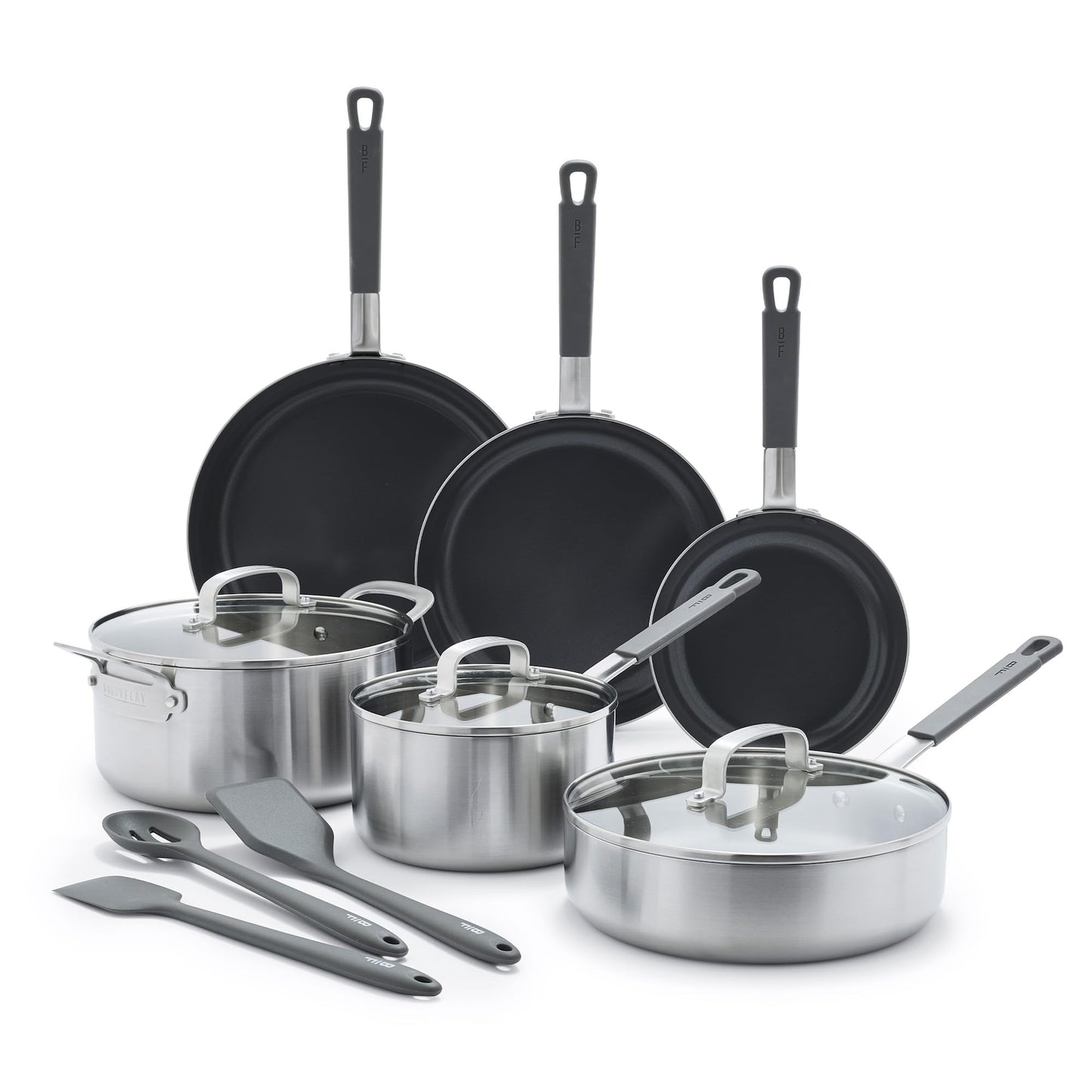 GreenPan x Bobby Flay Stainless Steel 12 Piece Cookware Pots & Pans Set, Professional Grade Tri-Ply, Multiclad, PFAS-Free Ceramic Nonstick, Induction Suitable, Dishwasher & Oven Safe,Stay Cool Handles