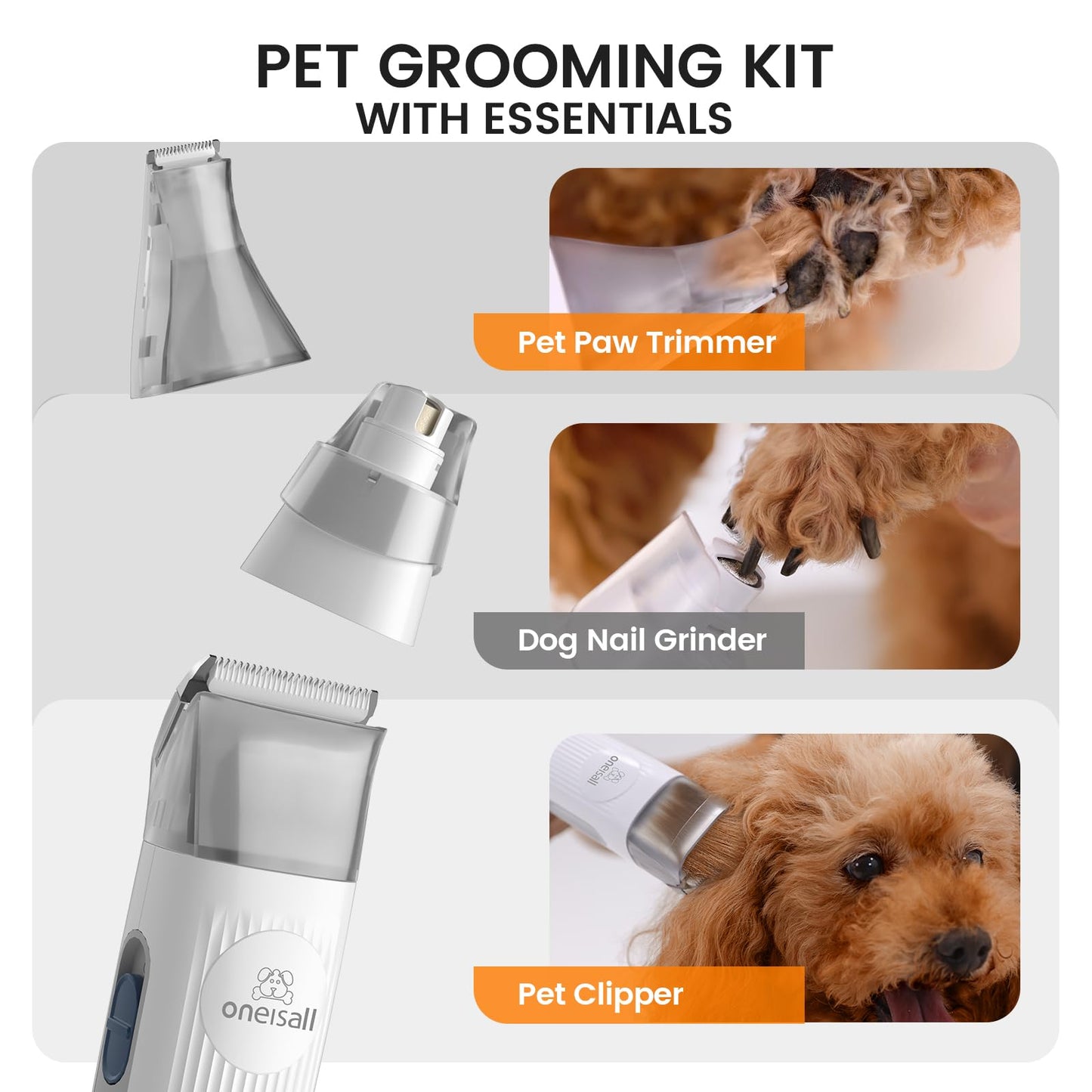 oneisall Dog Grooming Vacuum Gray and 2-Speed Dog Paw Trimmer