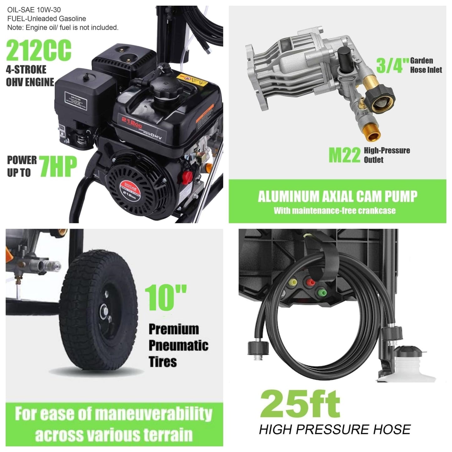 4200PSI Pressure Washer 4.0GPM Gas Power Washer 212CC Gas Powered Washing Machine Commercial High Pressure Washer with 25ft Hose&5 Nozzles for Patio Garden Yard Vehicle,EPA/CARB/ETL (SN98-4200PSI)
