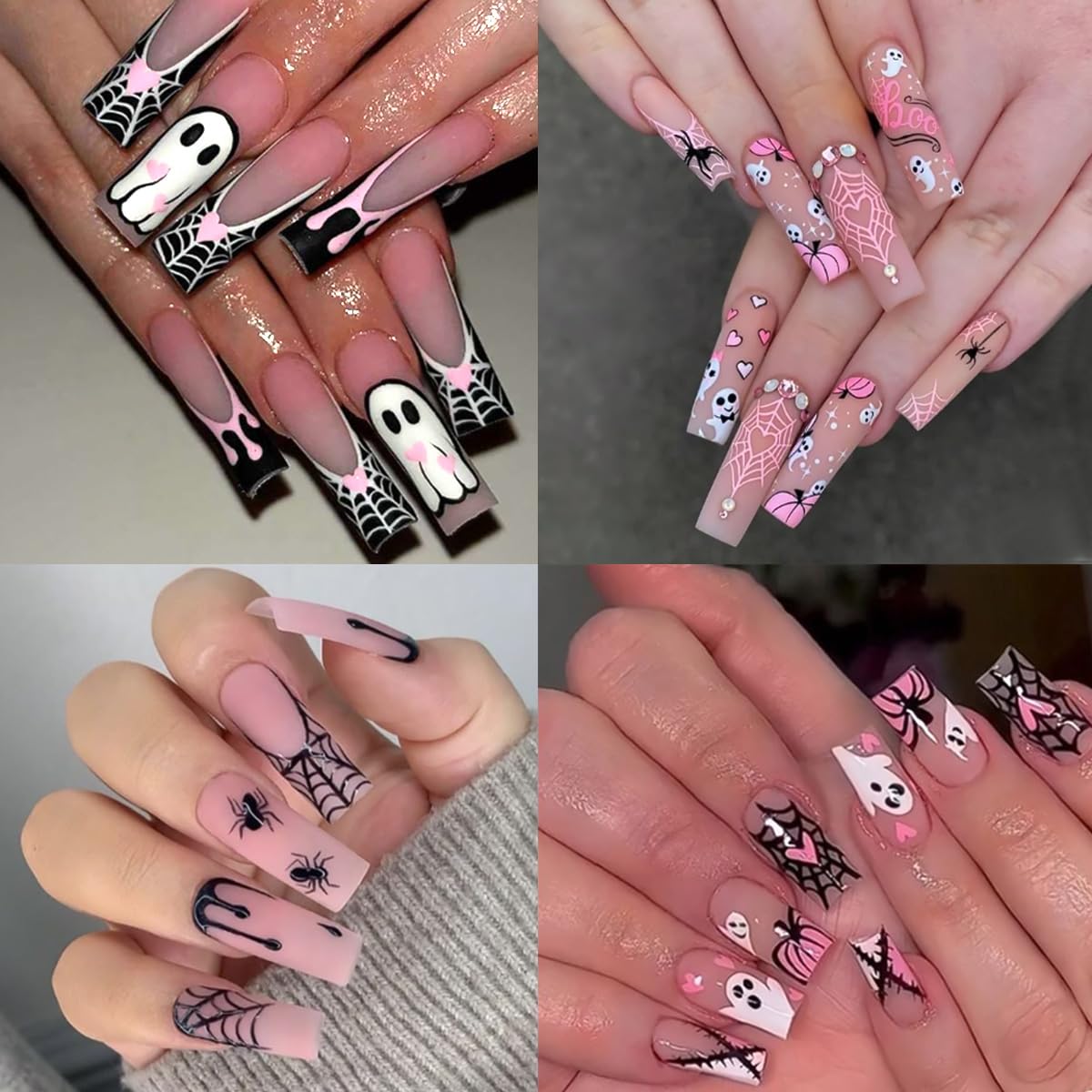 6 Sheets Halloween Nail Art Stickers 3D Self Adhesive Cute Ghost Spider Wed Nail Decals Gothic Bat Blood Nail Stickers Glitter Silver French Nail Design Decals Holiday Nail Art Supplies for Women
