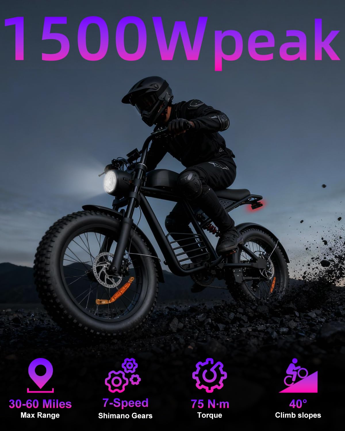 feifayzx eifayzx Electric Bike for Adults 1500W Peak Power, 20" Fat Tire All-Terrain E-Bike, 35MPH Top Speed 48V 18.9AH Lithium Battery, 31-60 Miles Range for Road Sand Mountain Snow (Ebike)