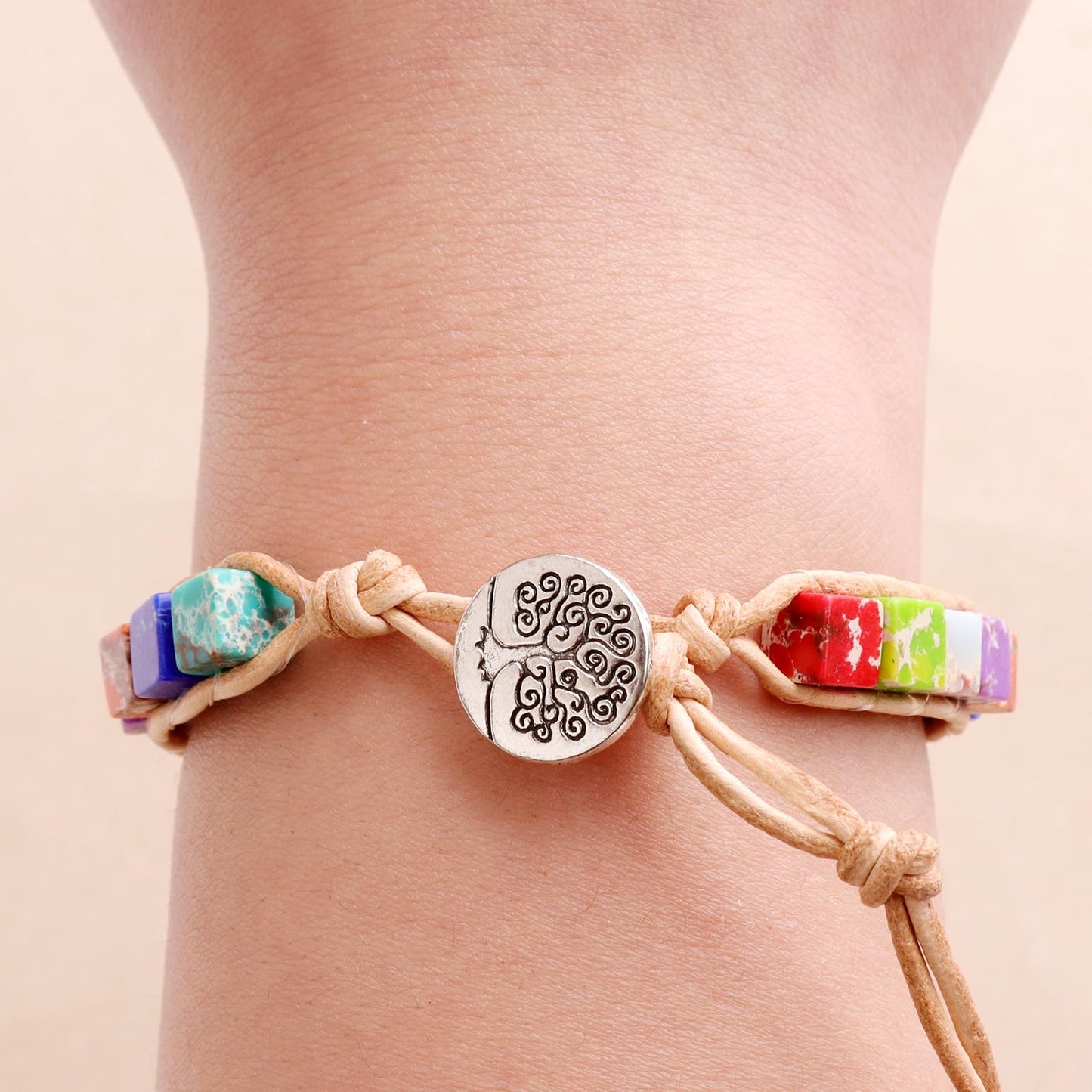 BXDA Dainty Natural Stones 7 Chakra Bracelets for Women, Trendy Minimalist Boho Handmade Leather Wrap Healing Bead Bracelet Everyday Fashion Jewelry Friendship Christmas Gift.