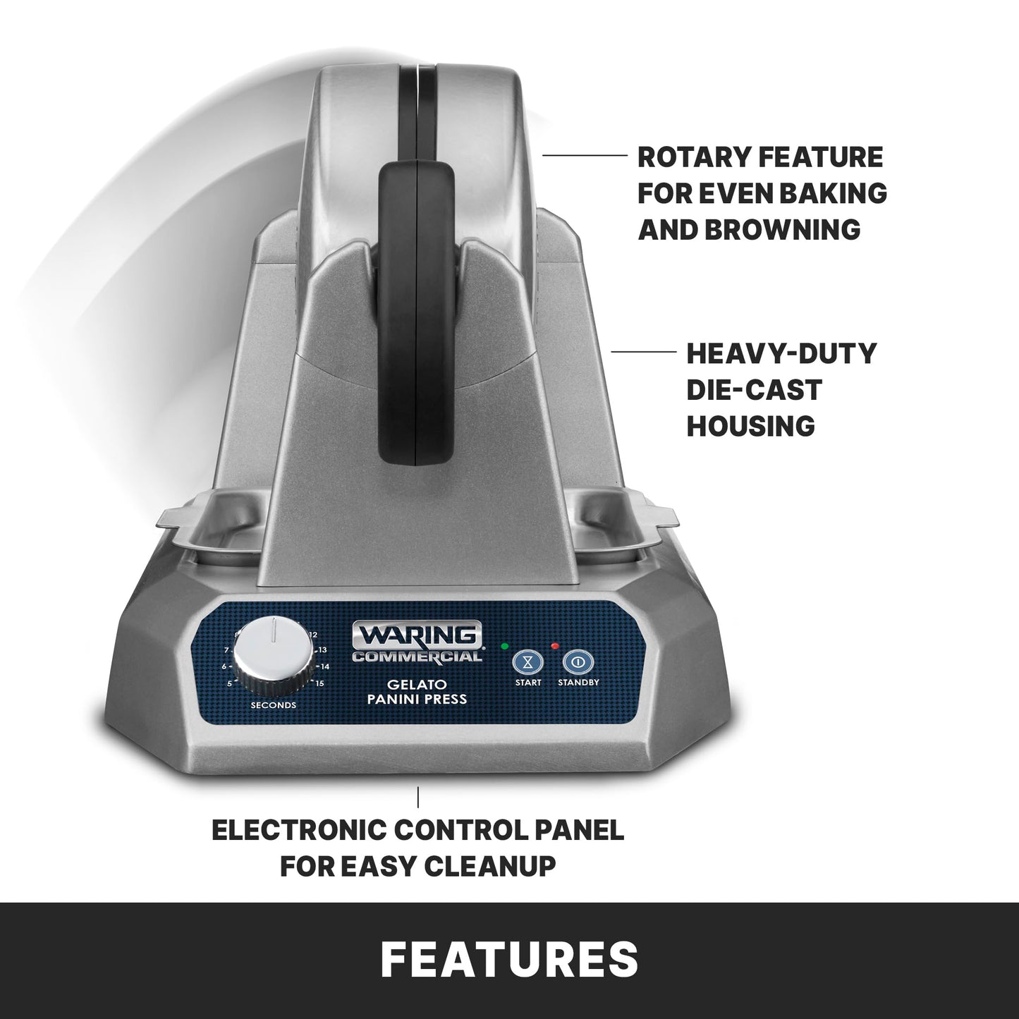Waring Commercial WICSP180 Gelato Panini Press, 120V, 5-15 Phase plug