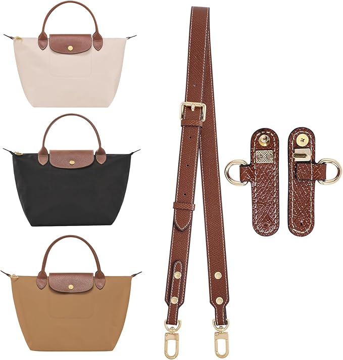 Upgraded Leather Shoulder Strap for Longchamp Le Pliage S/M/L Bag Strap Kit Handbags Crossbody Adjustable Shoulder Strap (Brown)