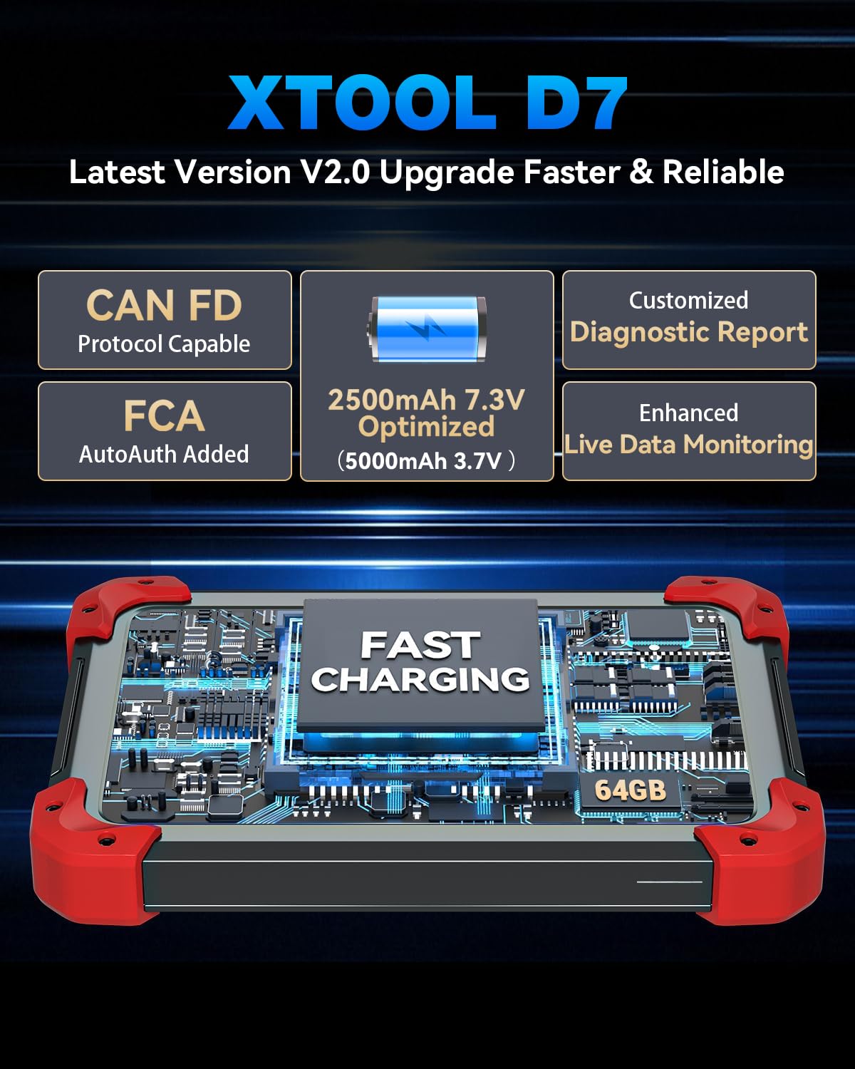 XTOOL D7 Bidirectional OBD2 Scanner: 2026 Scan Tool with 64GB Latest Ver., Ai-Assisted, 36+ Resets, Full System Auto Scanner Diagnostic Tool, Injector Test, Crank Sensor Relearn, FCA, CANFD & DoIP
