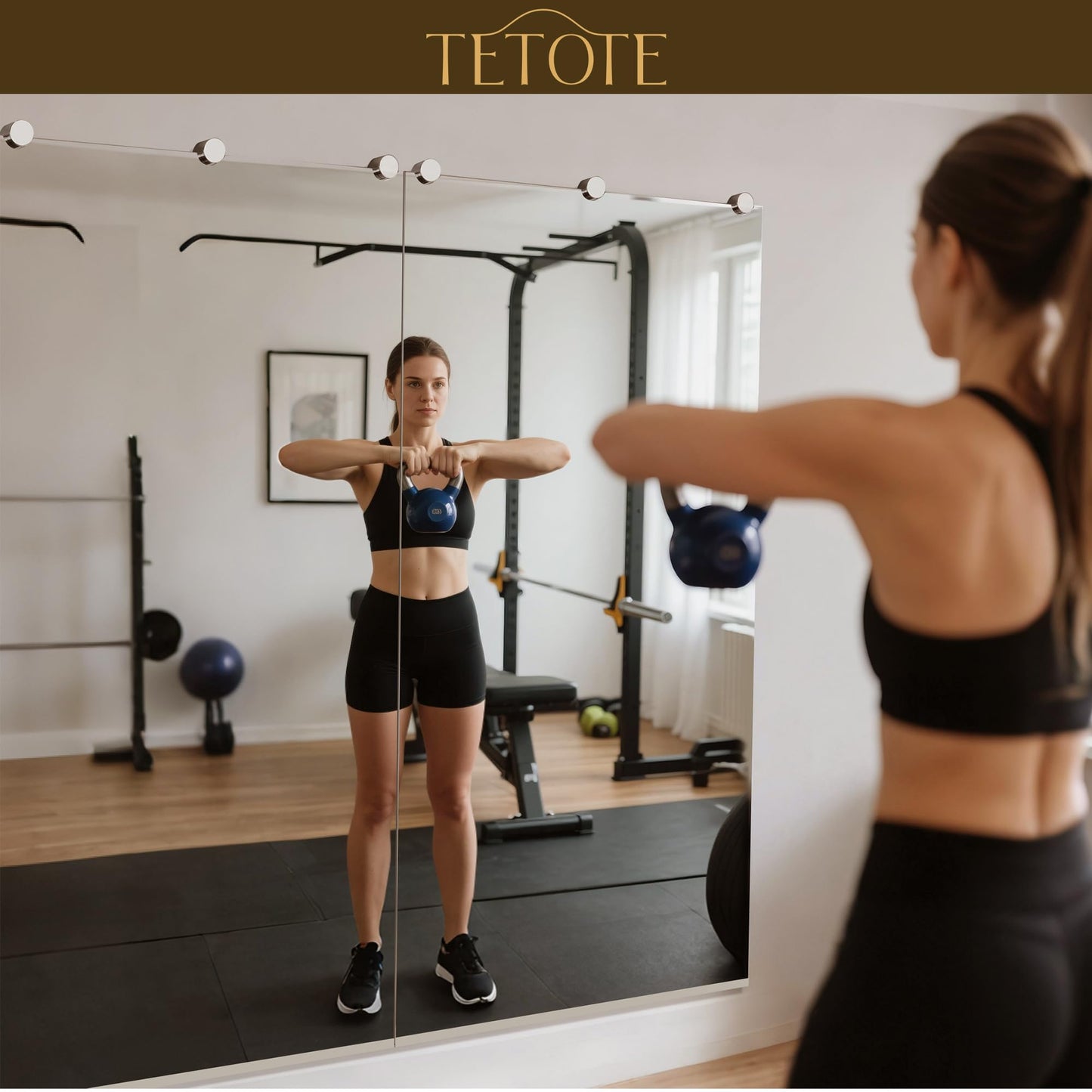 TETOTE Home Gym Mirror 48" x 24" x 2PCS, Large Full Body Mirror for Fitness, Yoga, Dance, Wall Mounted for Garage, Dance Studio, Bedroom, Oversized Frameless, 2 PCS